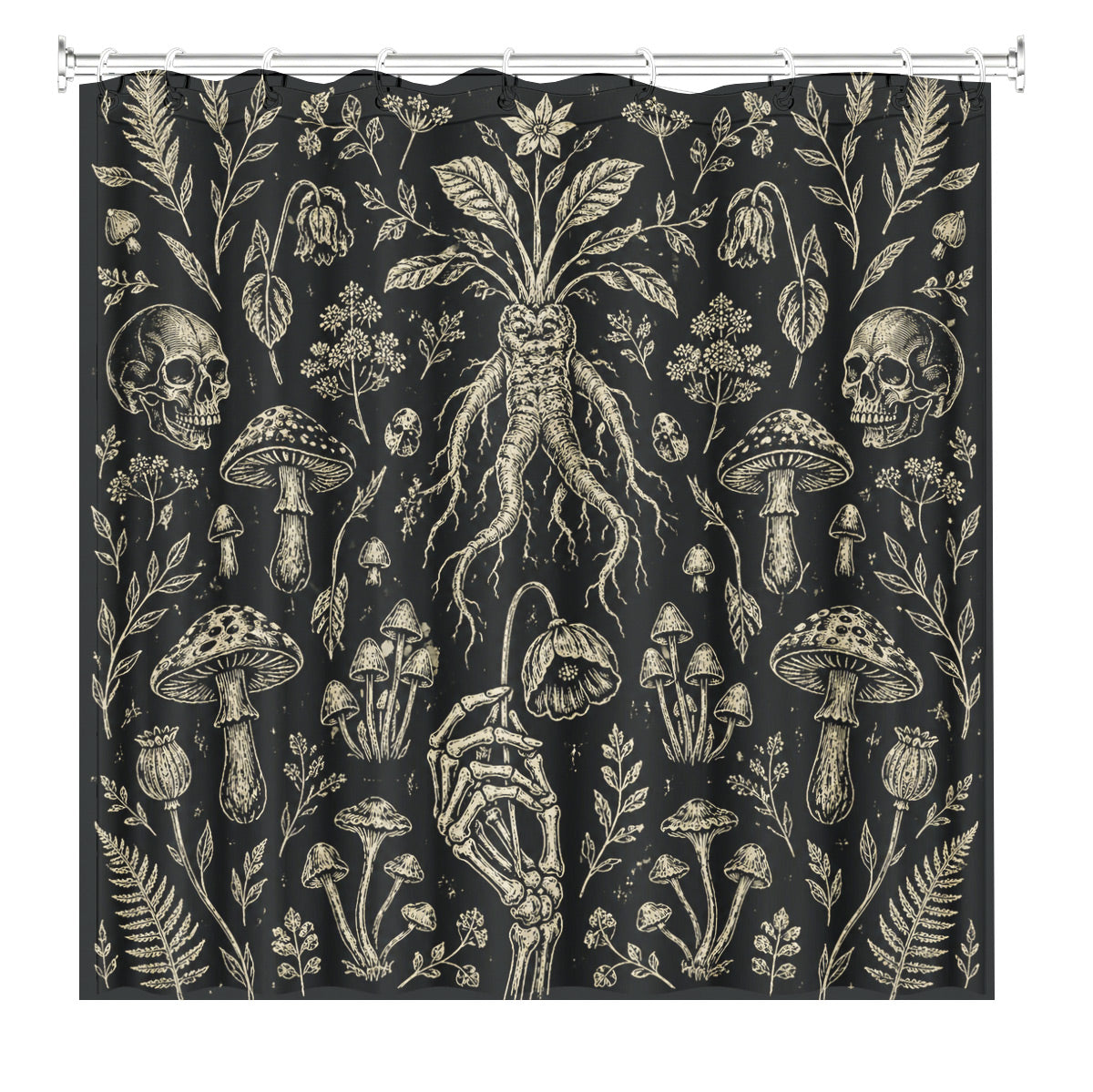 Shower Curtain Skeleton Floral Vintage Etched Dark Academia Waterproof Decor