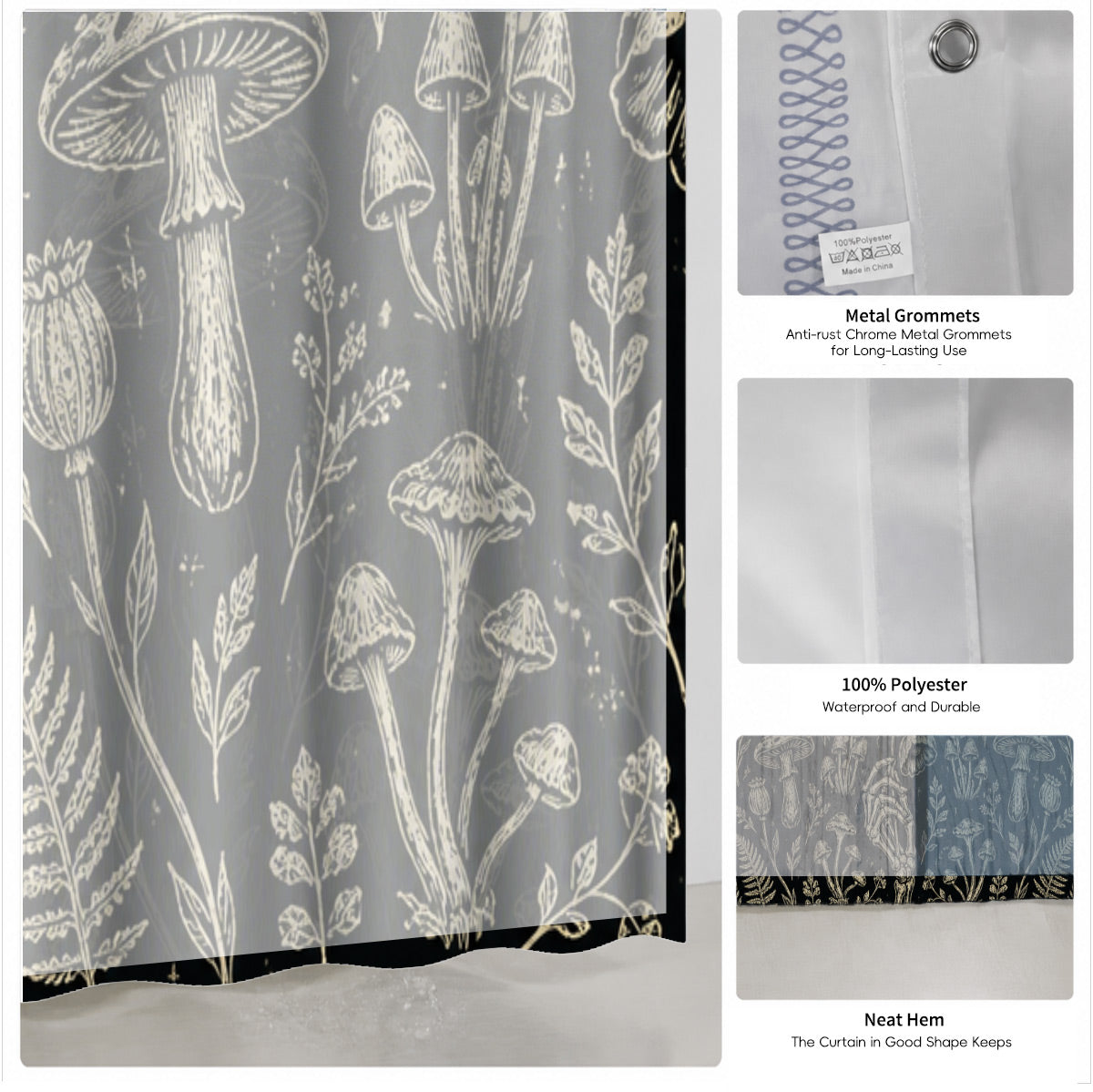 Shower Curtain Skeleton Floral Vintage Etched Dark Academia Waterproof Decor
