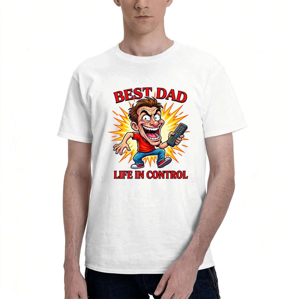 Men's Cotton Best Dad Life In Control Funny Cartoon Graphic T-Shirt Casual Everyday Tee