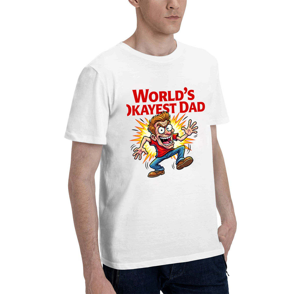 Men's Cotton Dad Level Legendary Cartoon Graphic T-Shirt for Father's Day Casual Wear