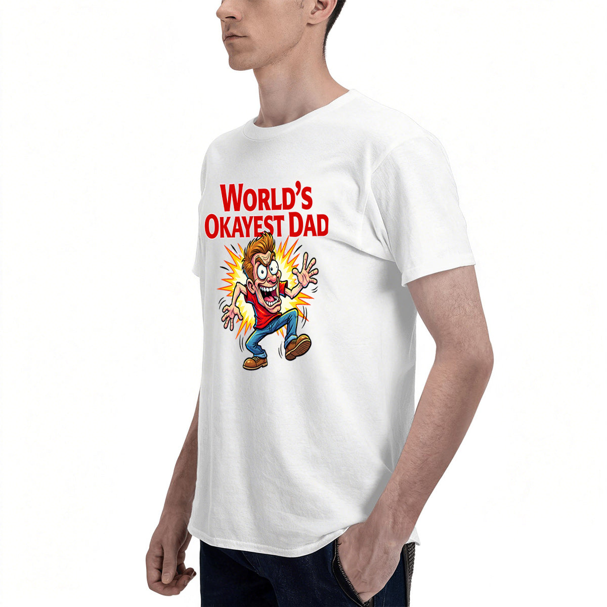 Men's Cotton Dad Level Legendary Cartoon Graphic T-Shirt for Father's Day Casual Wear
