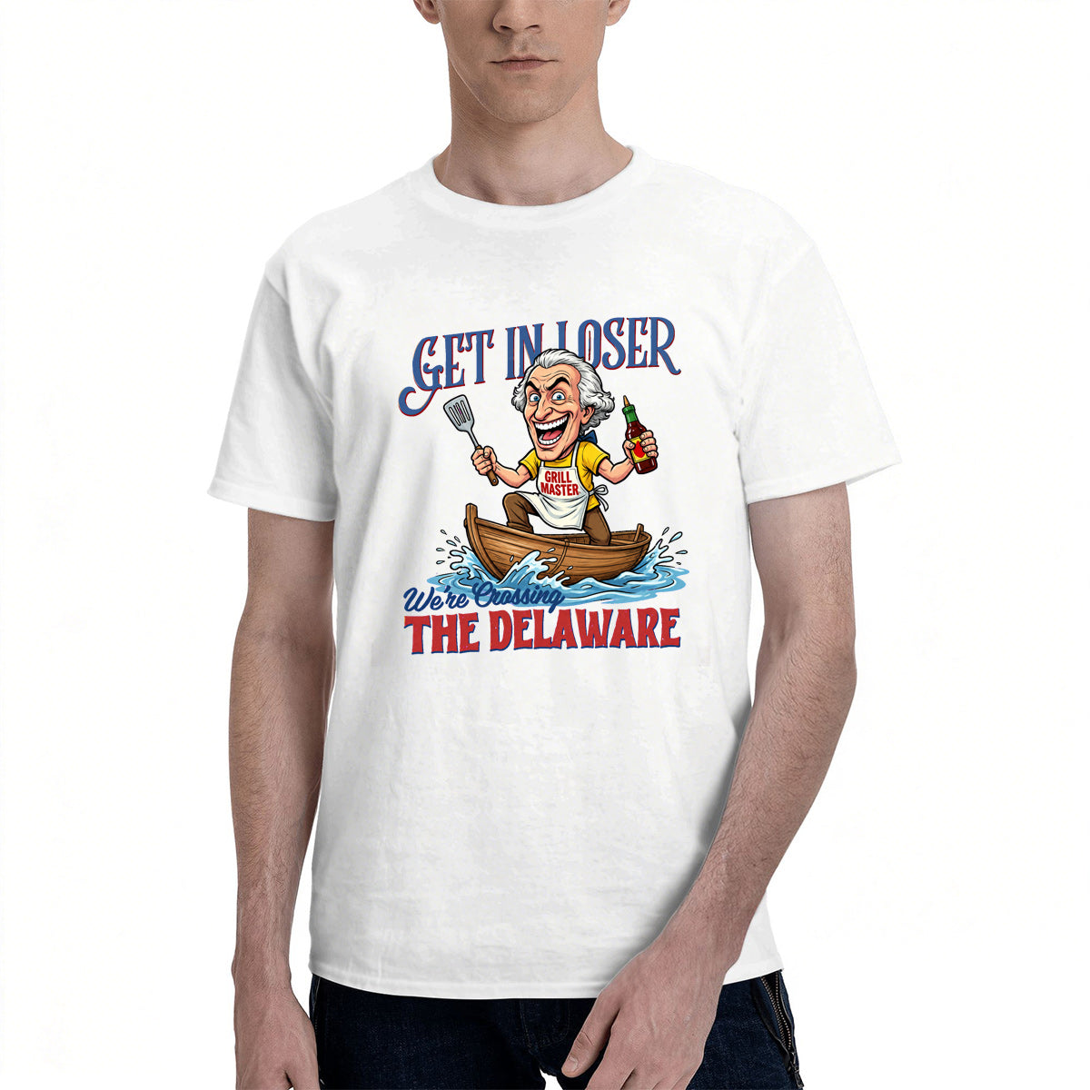 Men's Premium Cotton George Washington BBQ Humor Graphic T-Shirt for Independence Day Cookouts