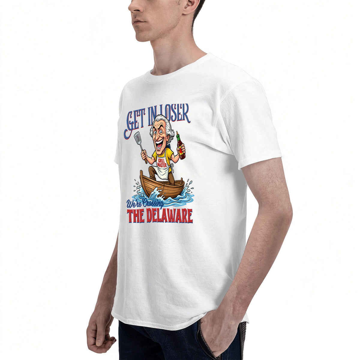 Men's Premium Cotton George Washington BBQ Humor Graphic T-Shirt for Independence Day Cookouts
