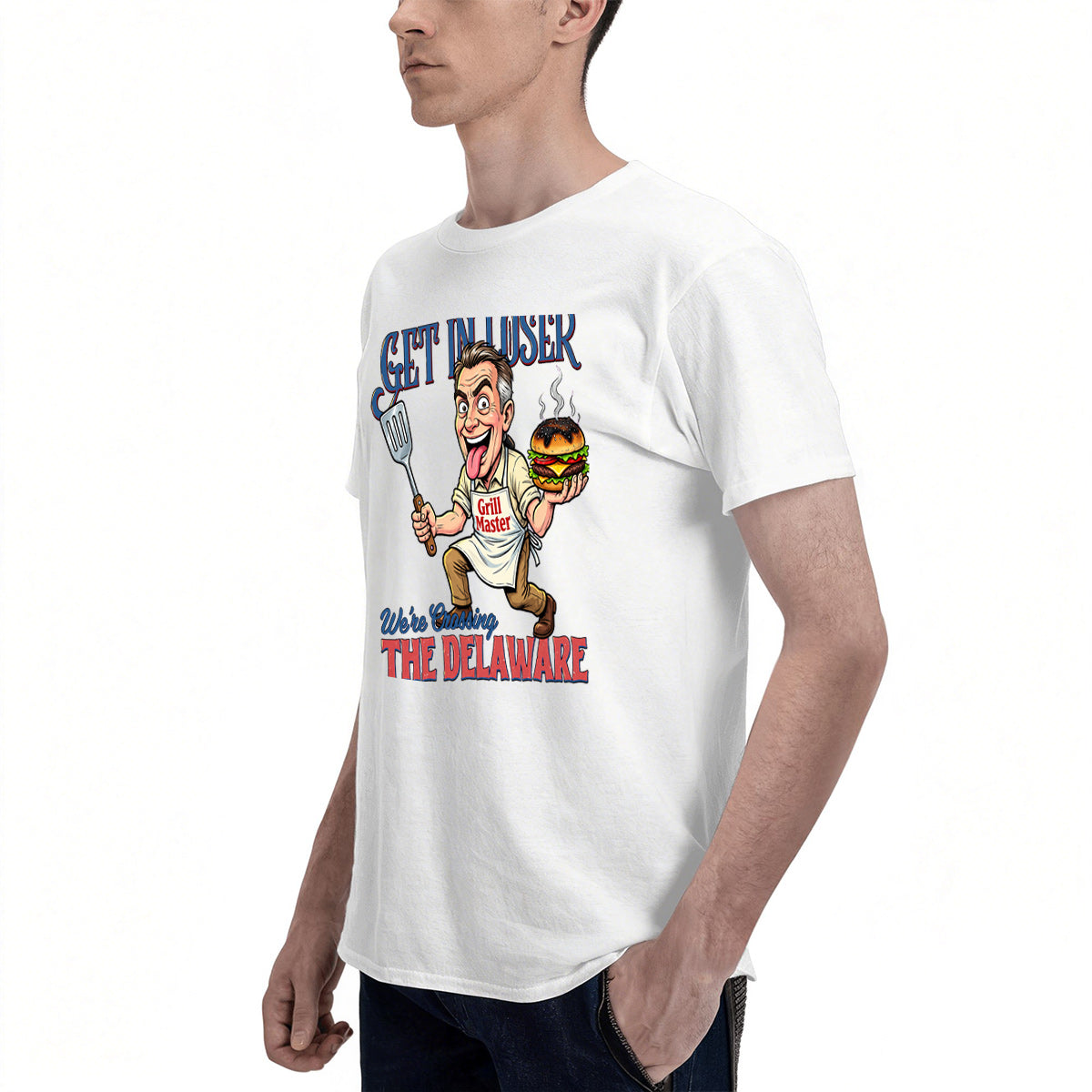 Men's Premium Cotton George Washington BBQ Humor Graphic T-Shirt for Independence Day Cookouts