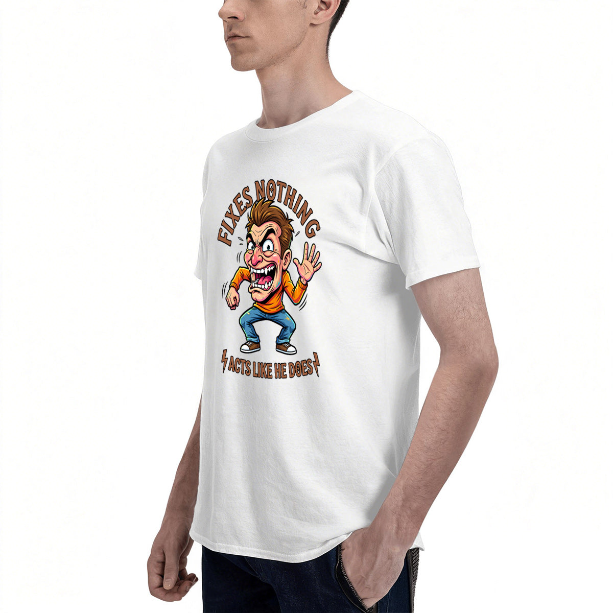 Men's Premium Cotton Funny Grill Master Cartoon Graphic Tee Casual White BBQ T-Shirt