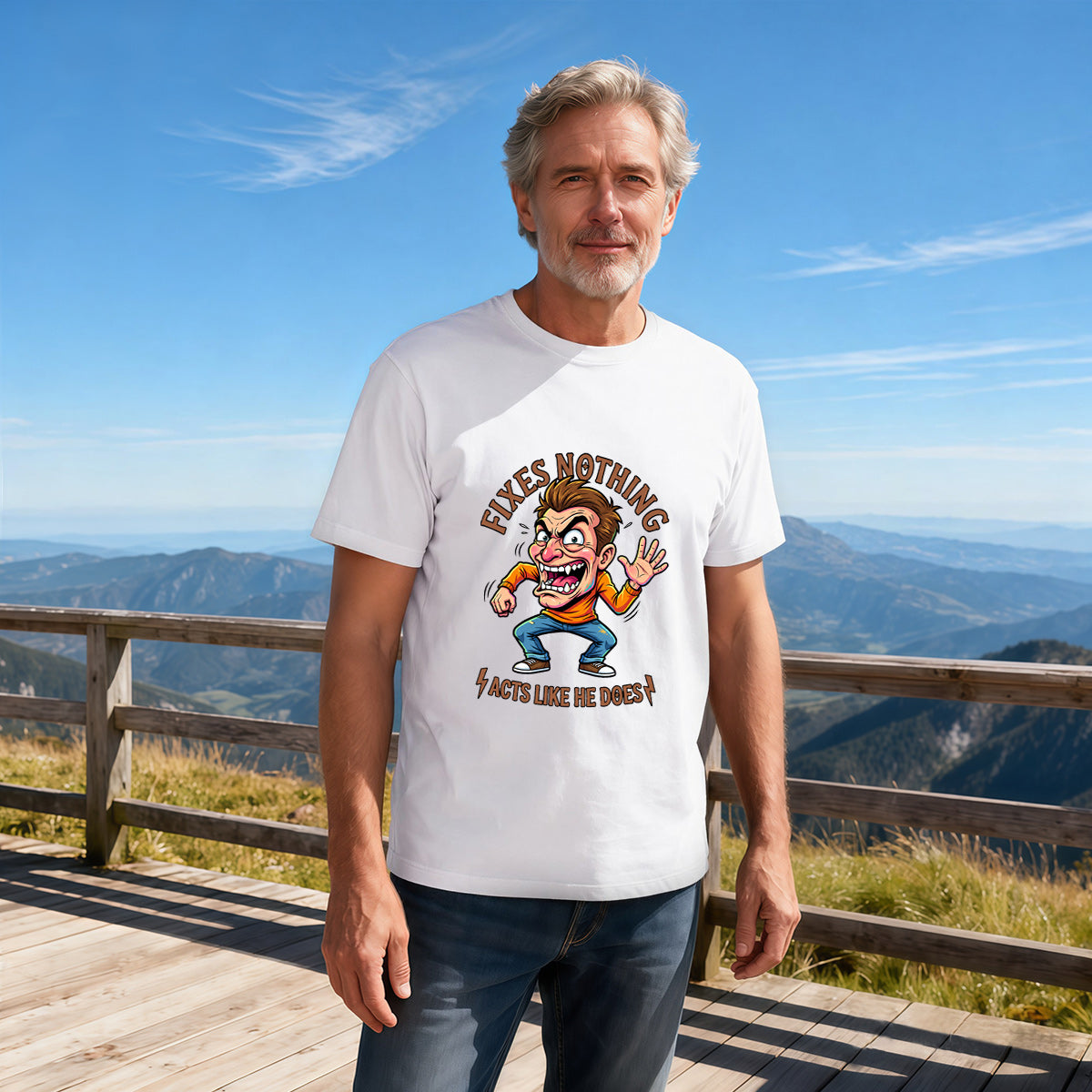 Men's Premium Cotton Funny Grill Master Cartoon Graphic Tee Casual White BBQ T-Shirt