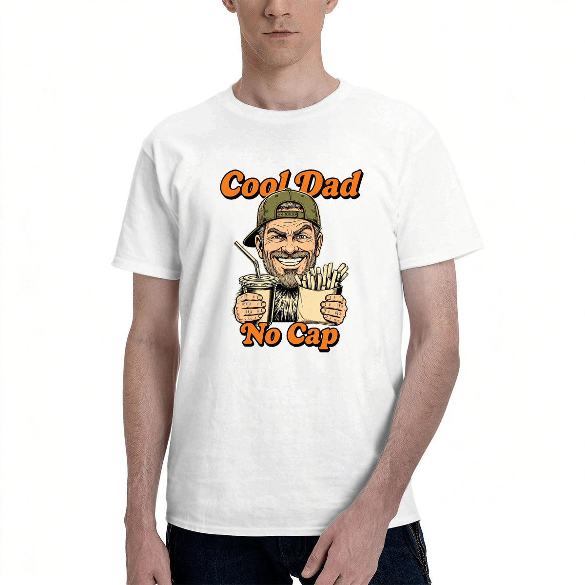 Men's Premium Cotton Dad Level Legendary Skull Graphic Tee Casual White Crew Neck T-Shirt