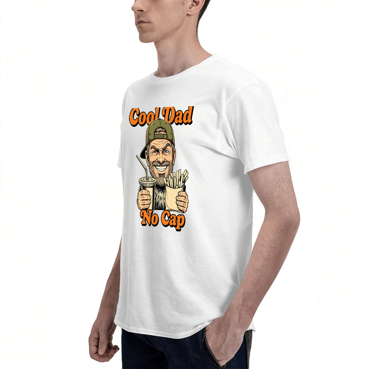 Men's Premium Cotton Dad Level Legendary Skull Graphic Tee Casual White Crew Neck T-Shirt