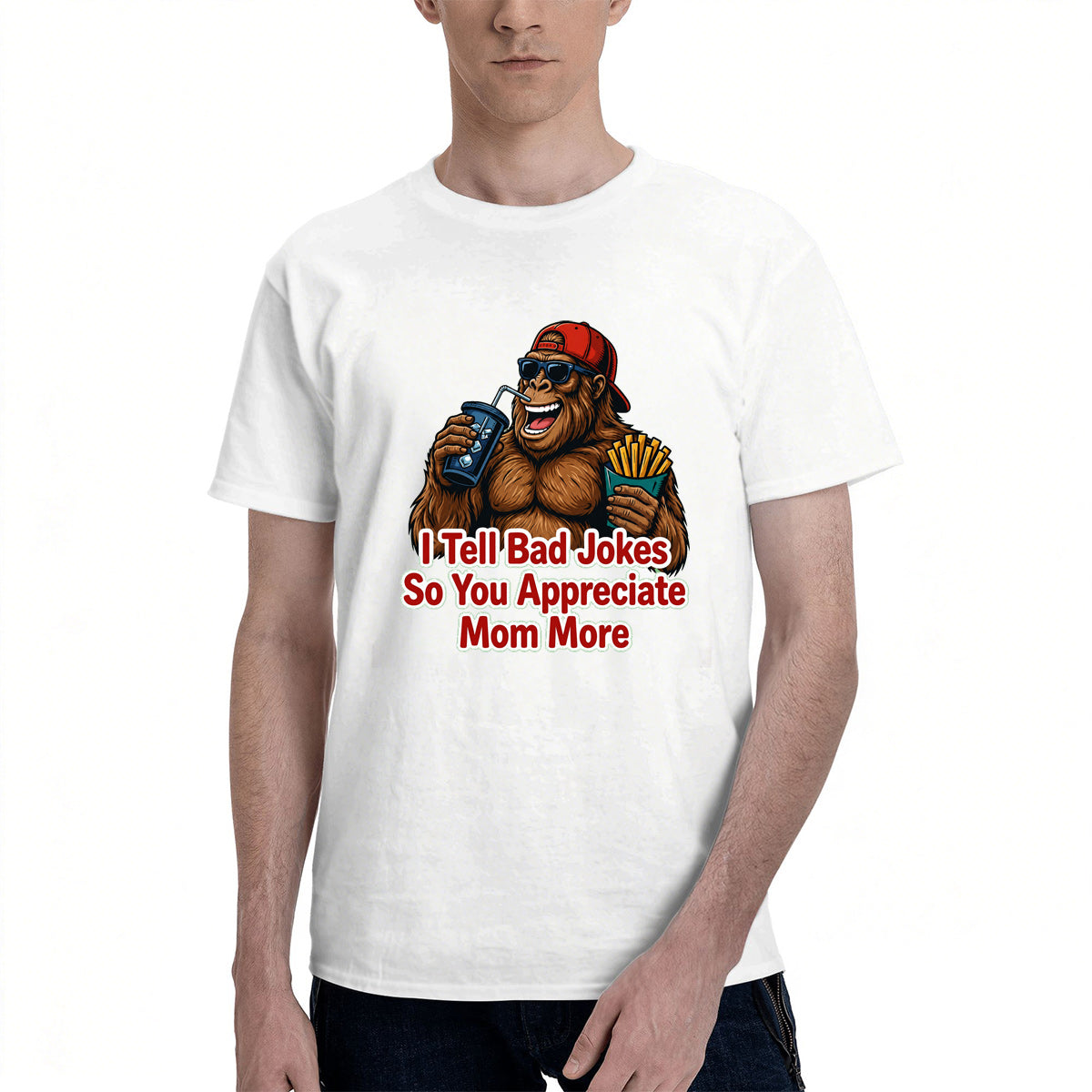 Men's Premium Cotton Bigfoot Dad Joke Graphic T-Shirt Funny Humor Casual Crew Neck Tee