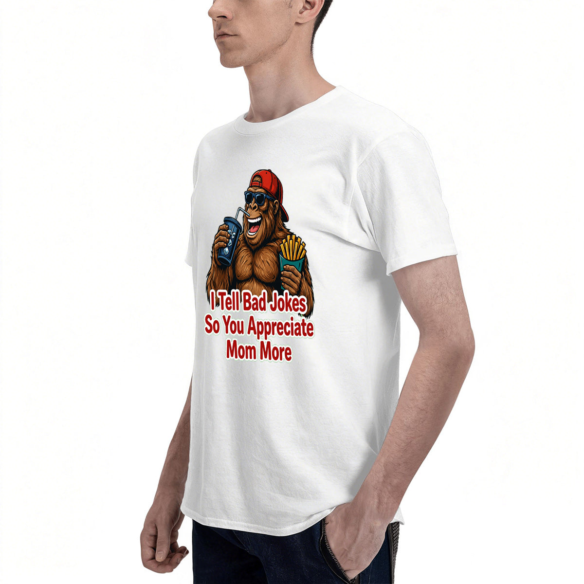 Men's Premium Cotton Bigfoot Dad Joke Graphic T-Shirt Funny Humor Casual Crew Neck Tee