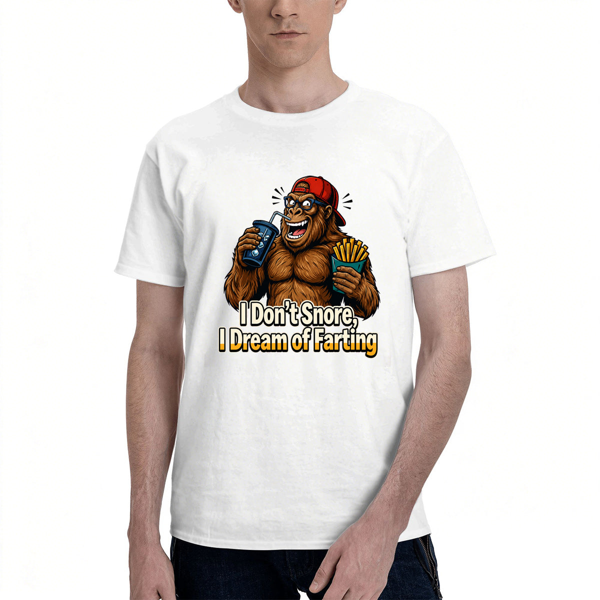 Men's Premium Cotton Bigfoot Dad Joke Graphic T-Shirt Funny Humor Casual Crew Neck Tee