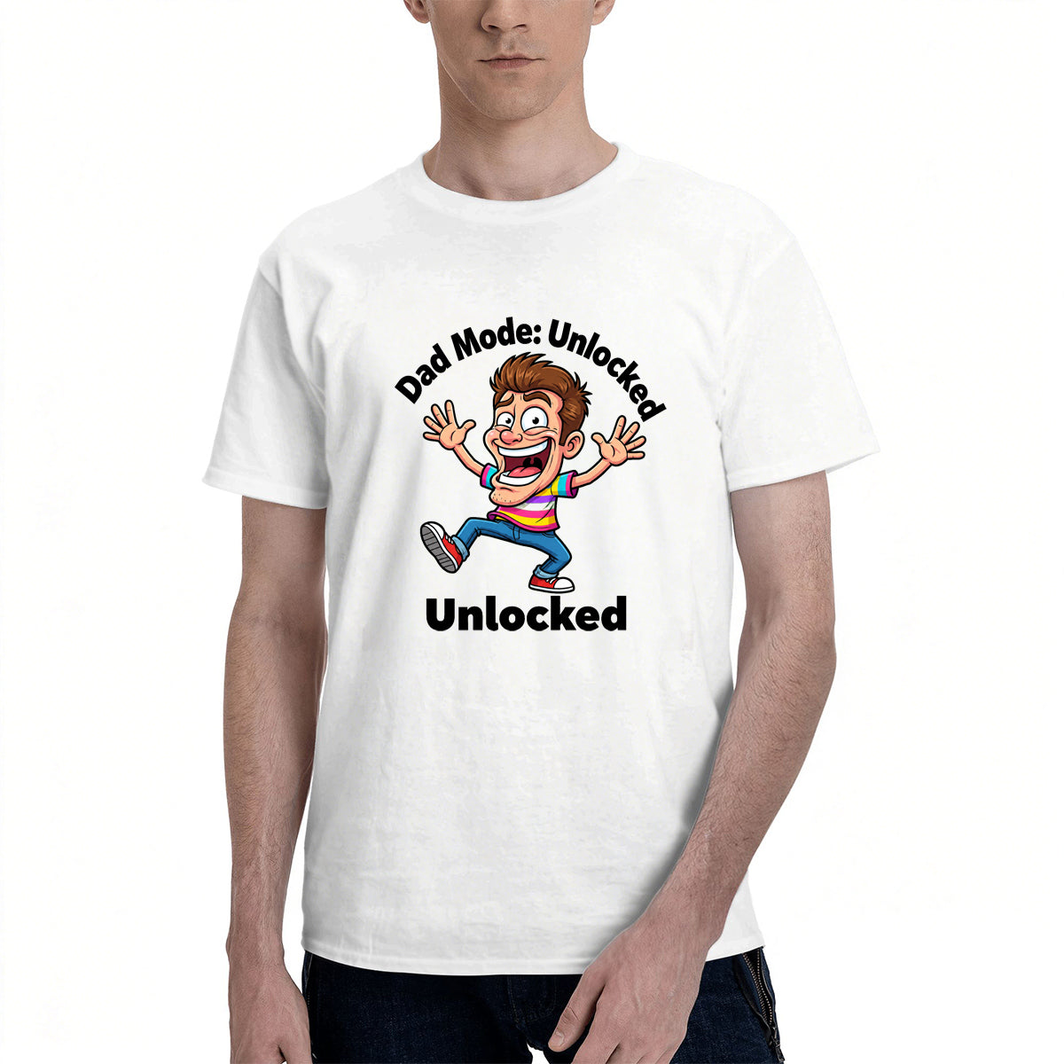 Men's Cotton World's Okayest Dad Funny Cartoon Graphic Tee for Father's Day Casual Wear