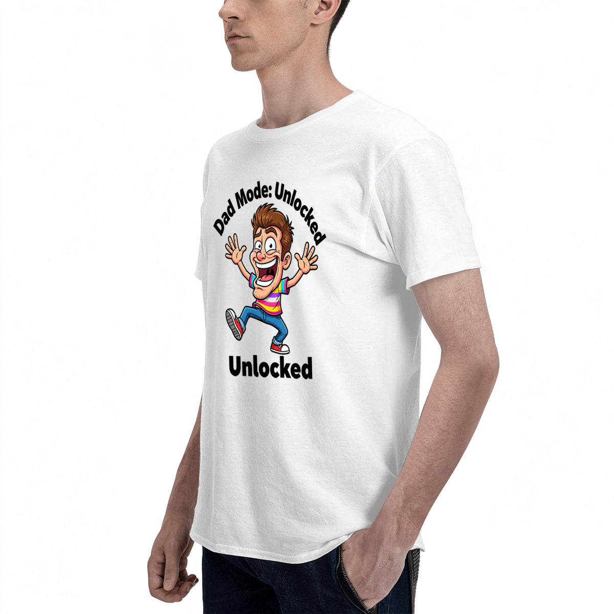 Men's Cotton World's Okayest Dad Funny Cartoon Graphic Tee for Father's Day Casual Wear