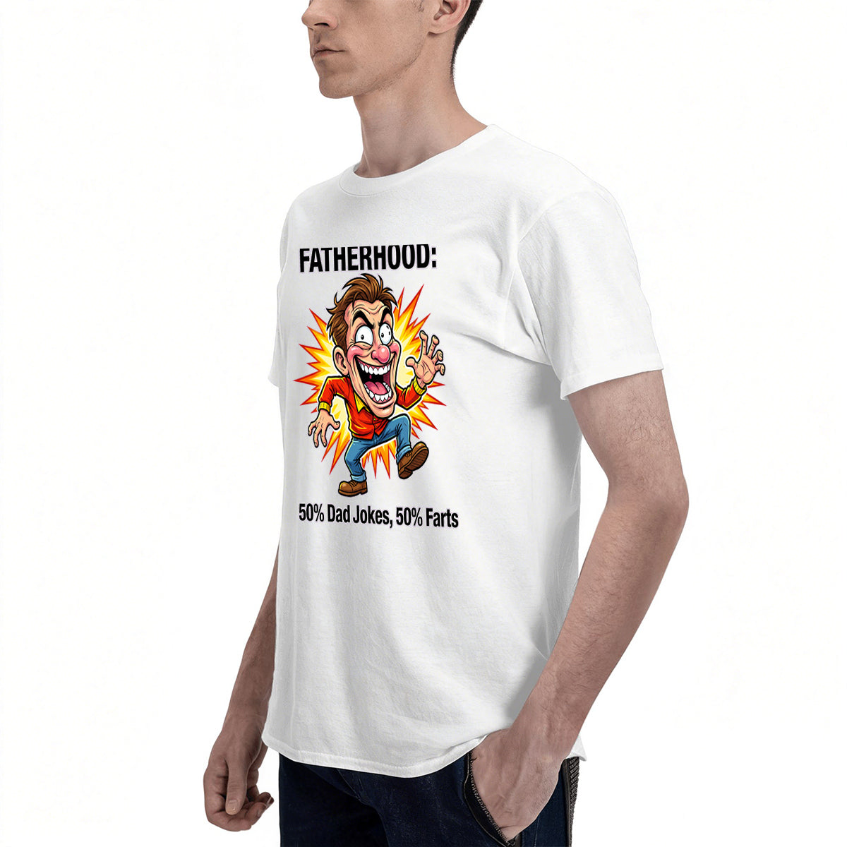 Men's Cotton World's Okayest Dad Funny Cartoon Graphic Tee for Father's Day Casual Wear