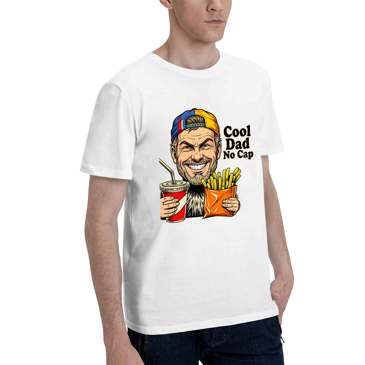 Men's Cotton Cool Dad No Cap Graphic T-Shirt Casual Streetwear Short Sleeve Tee