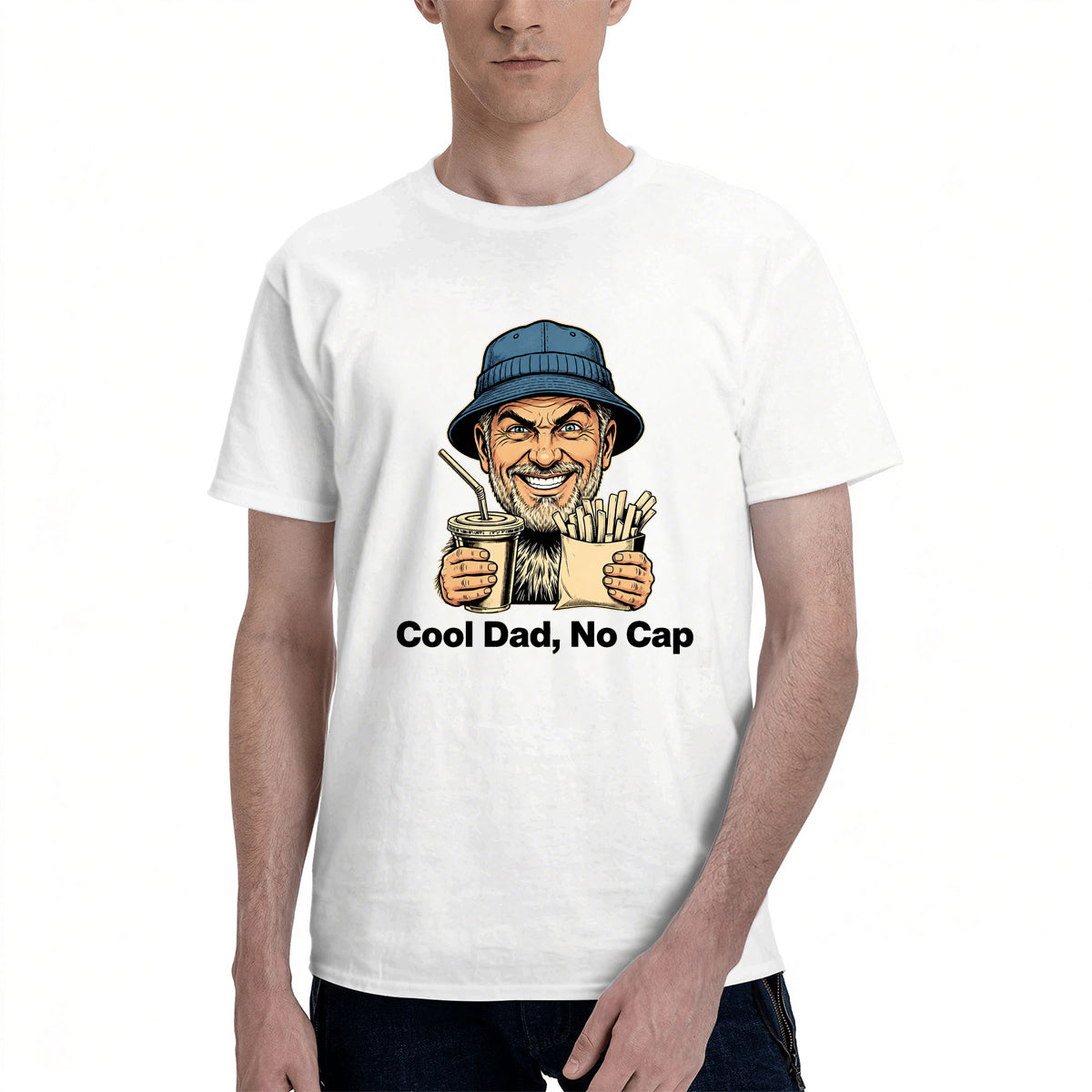 Men's Cotton Cool Dad No Cap Graphic T-Shirt Casual Streetwear Short Sleeve Tee