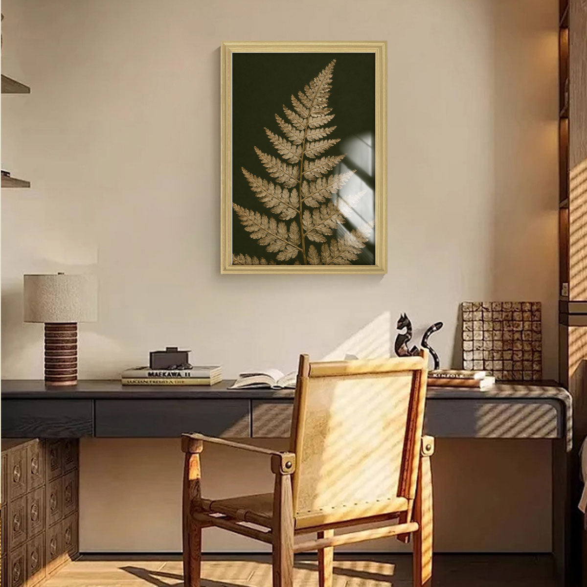 Vintage Botanical Leaf Canvas Wall Art Earth Tone Framed Decor Gift