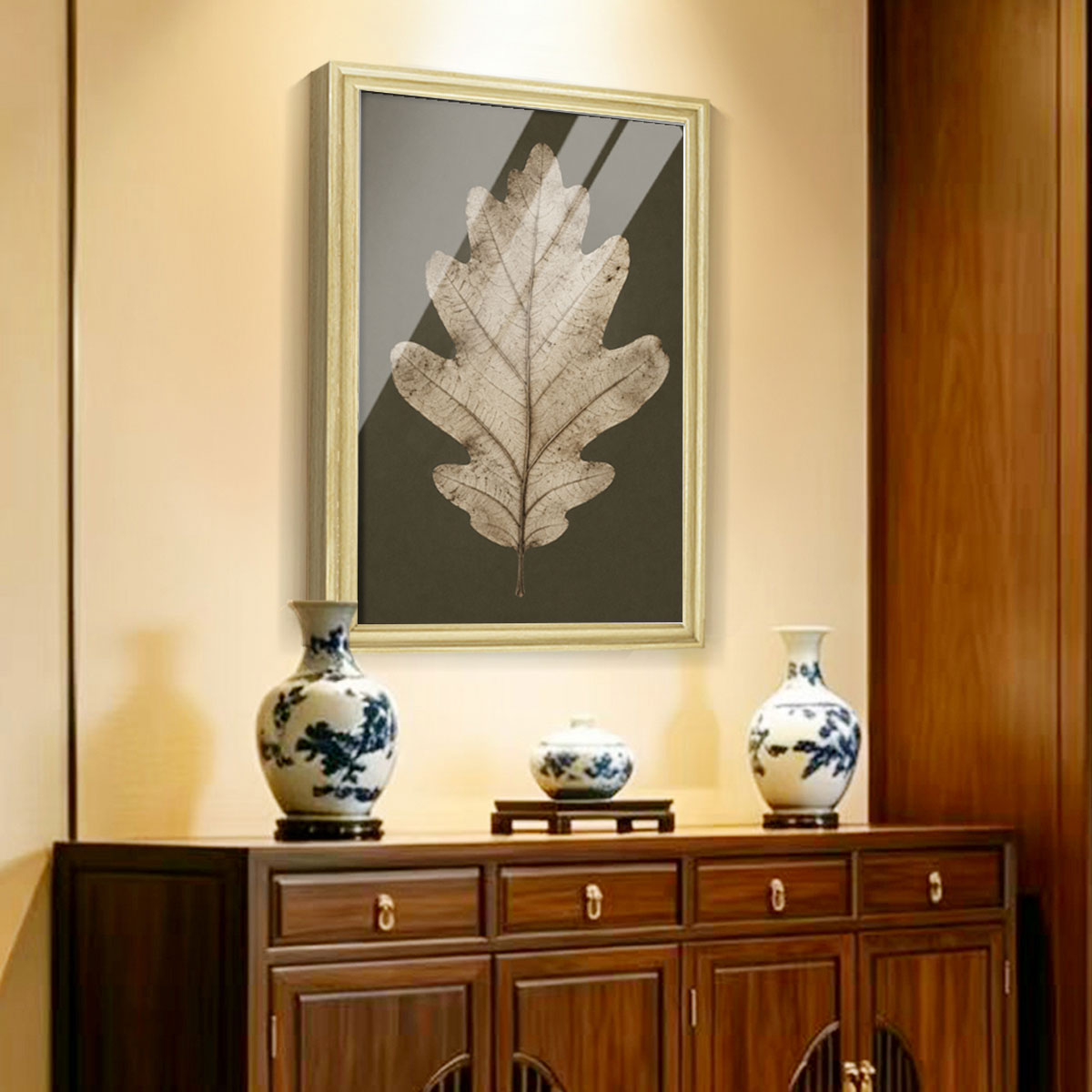 Vintage Botanical Leaf Canvas Wall Art Earth Tone Framed Decor Gift