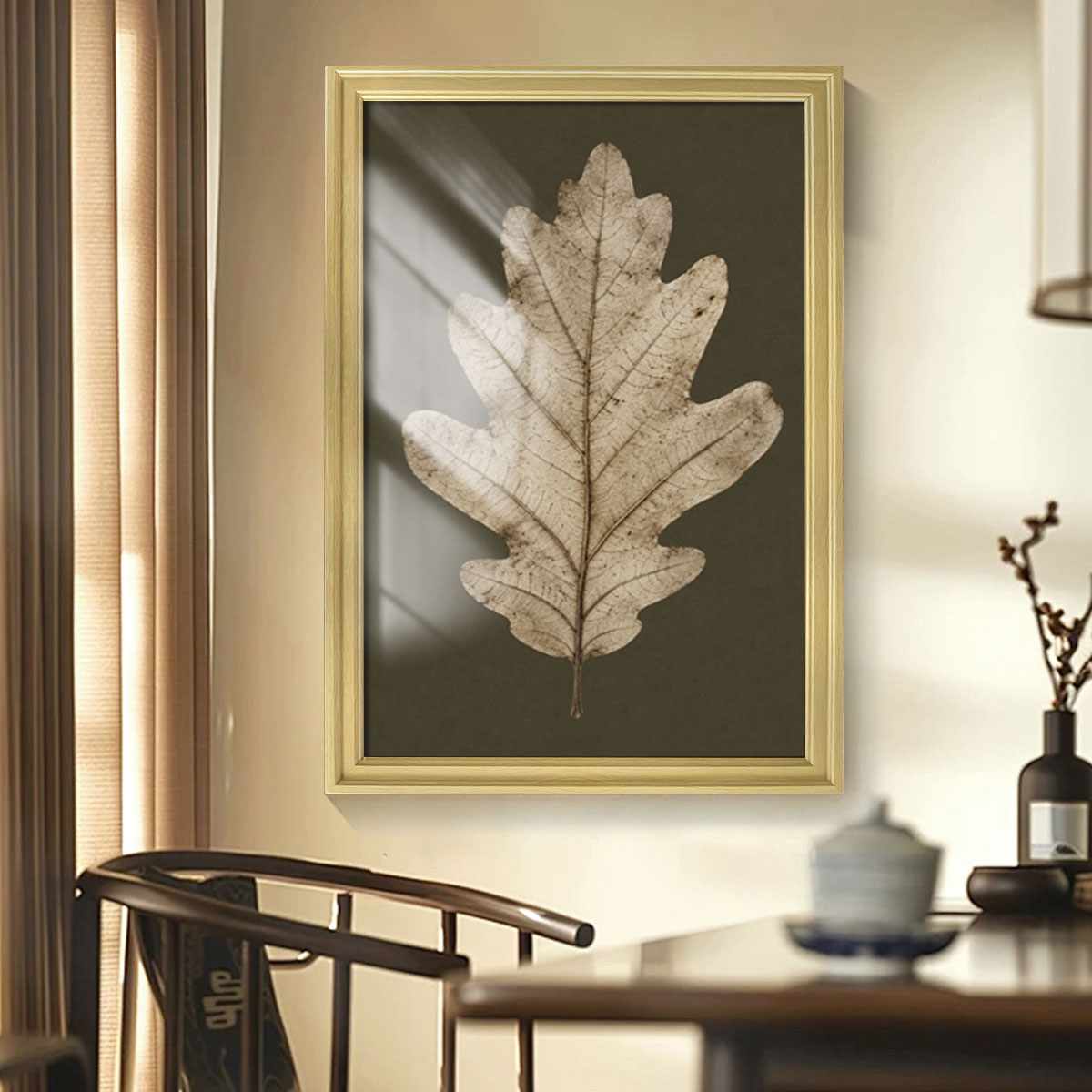 Vintage Botanical Leaf Canvas Wall Art Earth Tone Framed Decor Gift