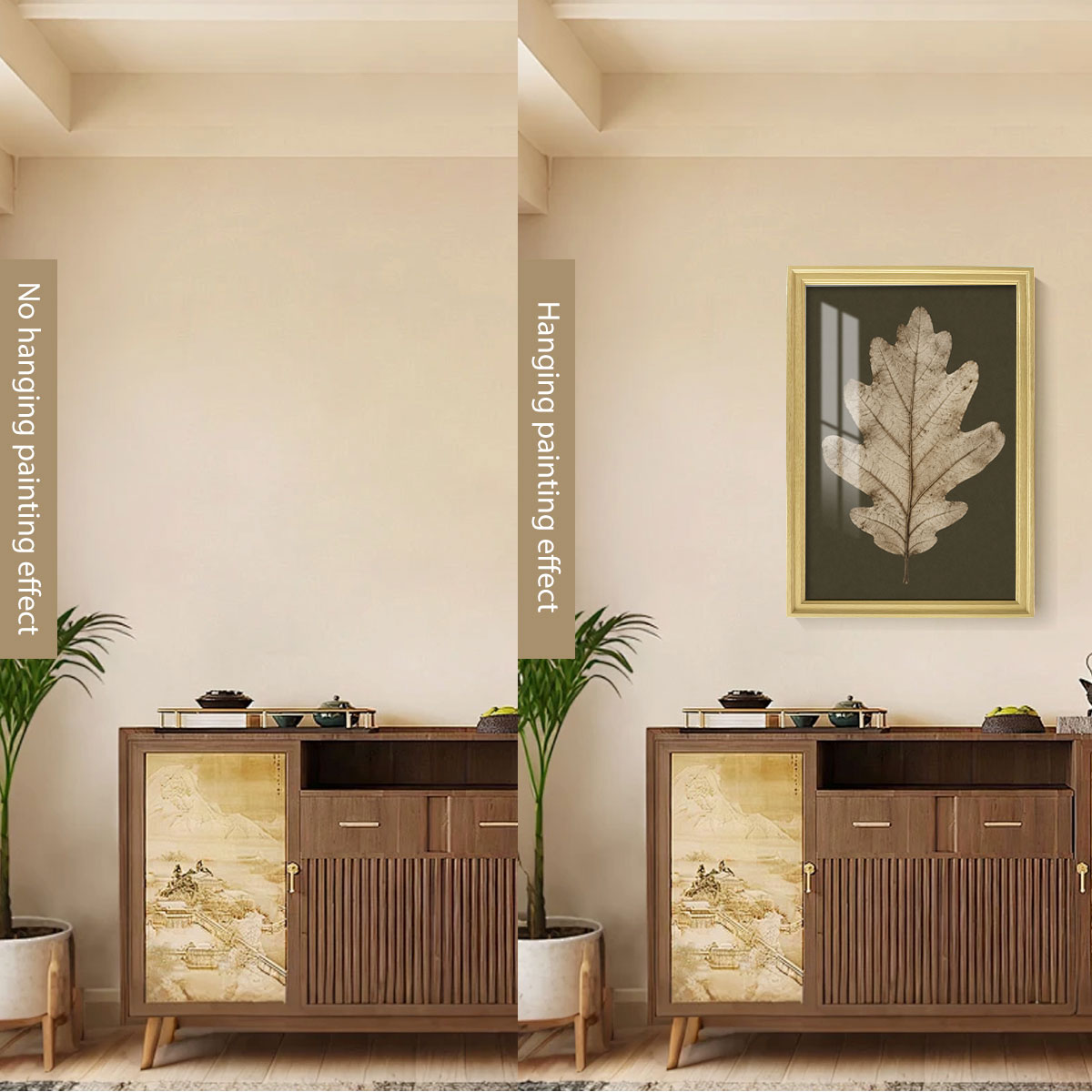 Vintage Botanical Leaf Canvas Wall Art Earth Tone Framed Decor Gift