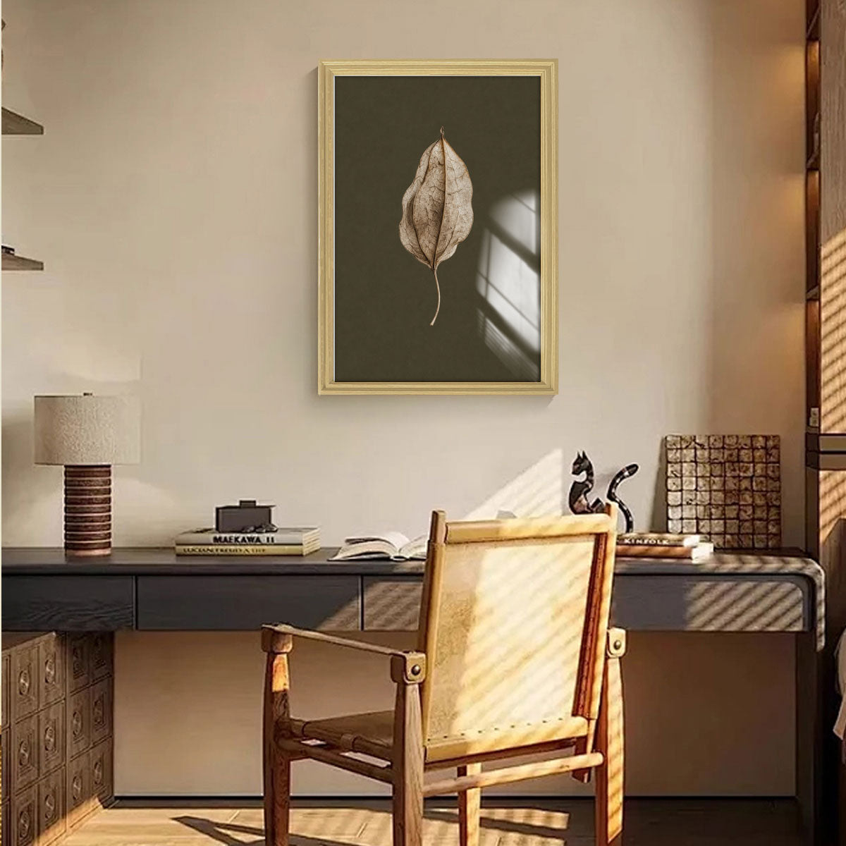 Vintage Botanical Leaf Canvas Wall Art Earth Tone Framed Decor Gift