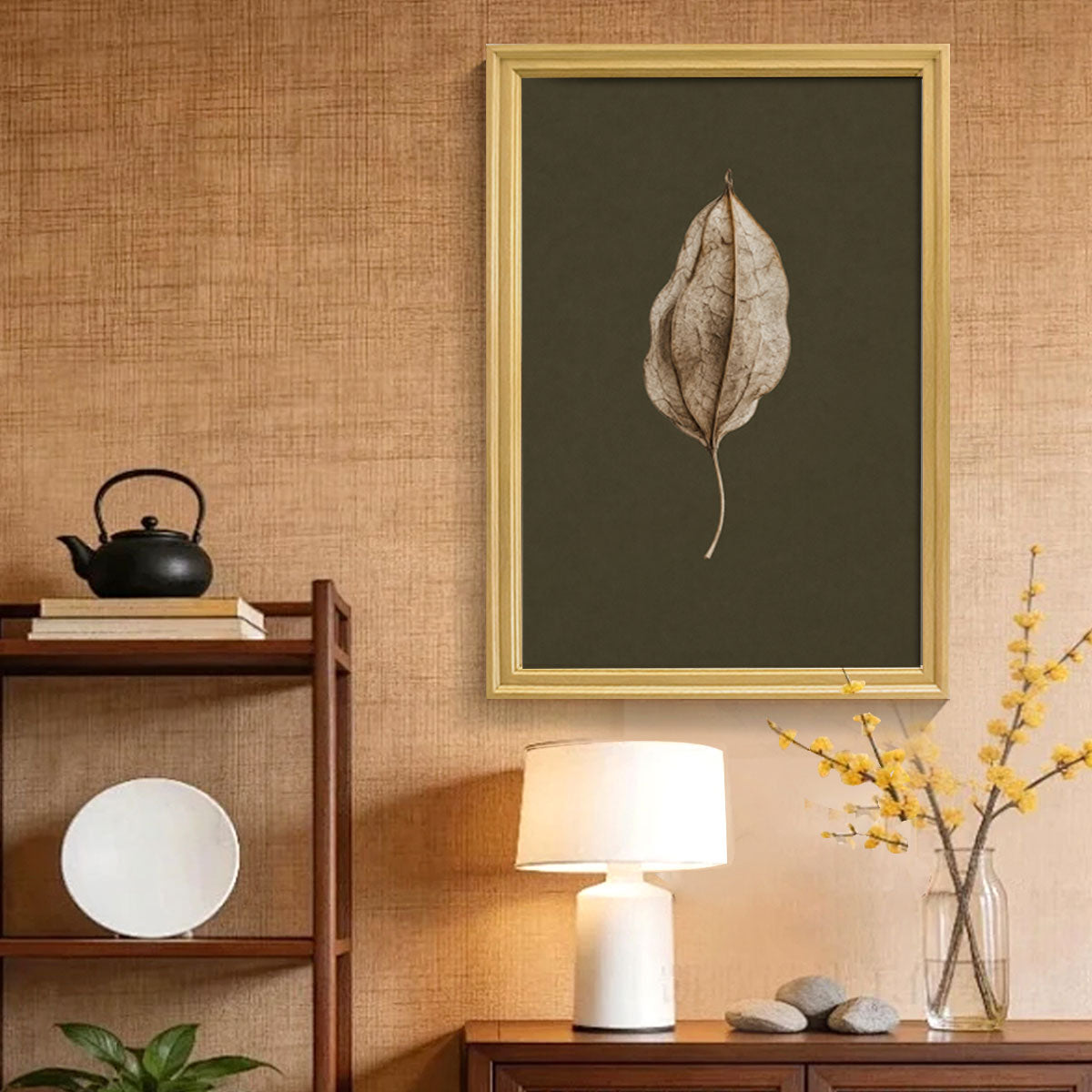 Vintage Botanical Leaf Canvas Wall Art Earth Tone Framed Decor Gift