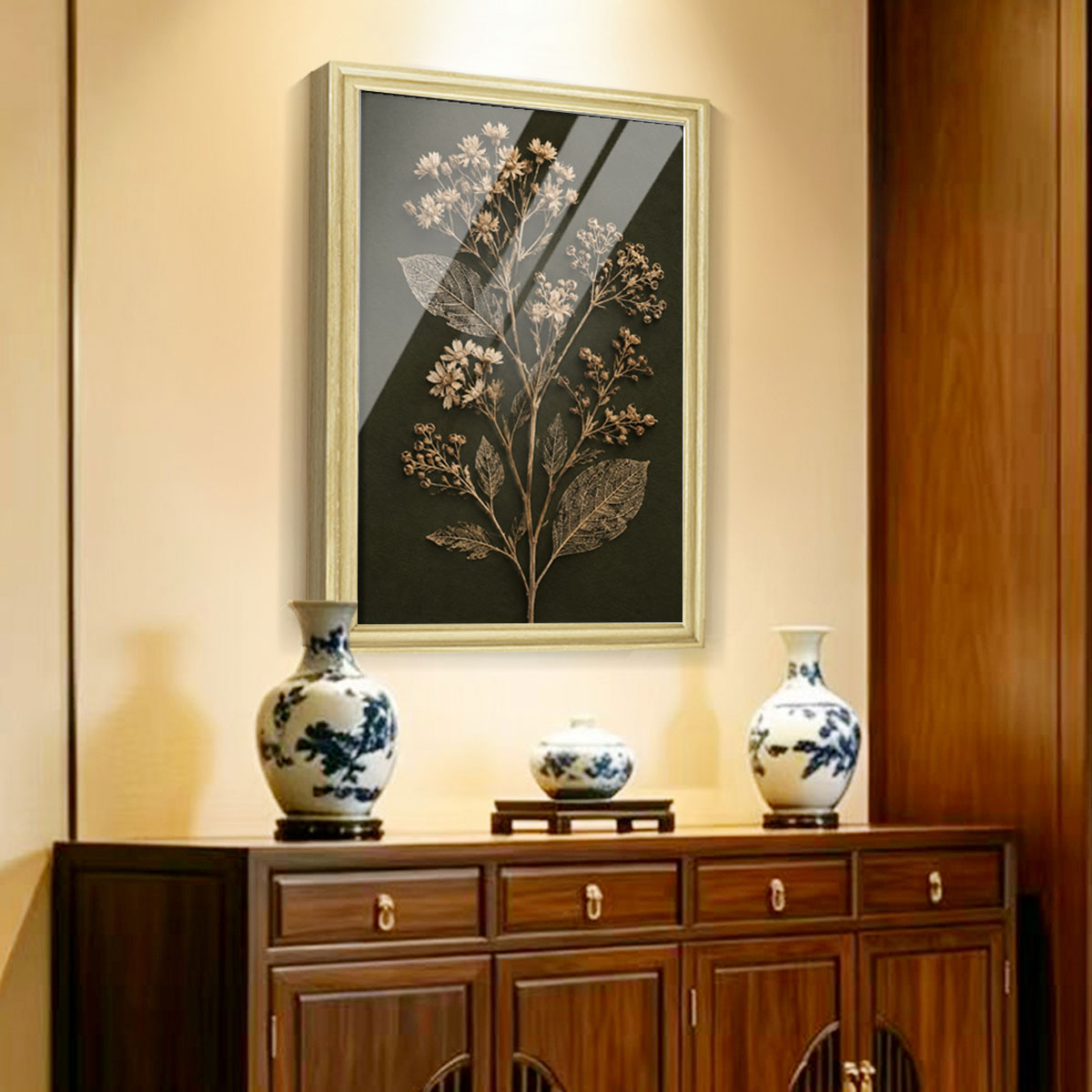 Vintage Botanical Leaf Canvas Wall Art Earth Tone Framed Decor Gift