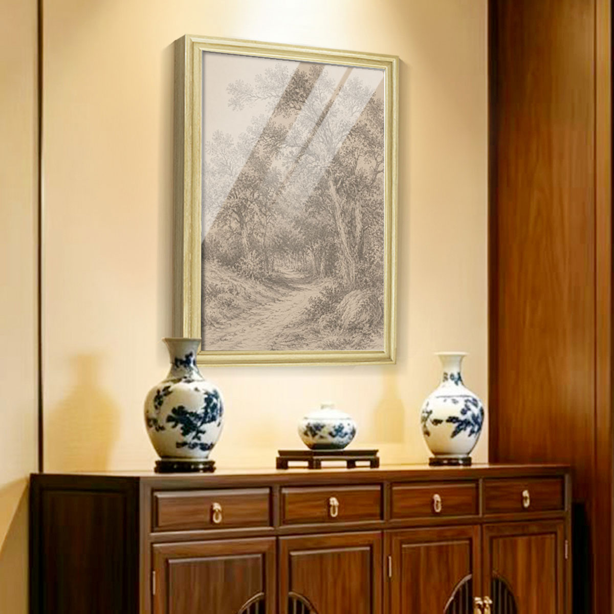 Vintage Sketch Landscape Canvas Wall Art Rustic Neutral Framed Home Decor Gift