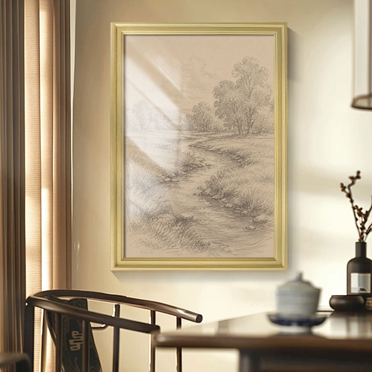 Vintage Country Landscape Canvas Wall Art Rustic Framed Farmhouse Decor Gift