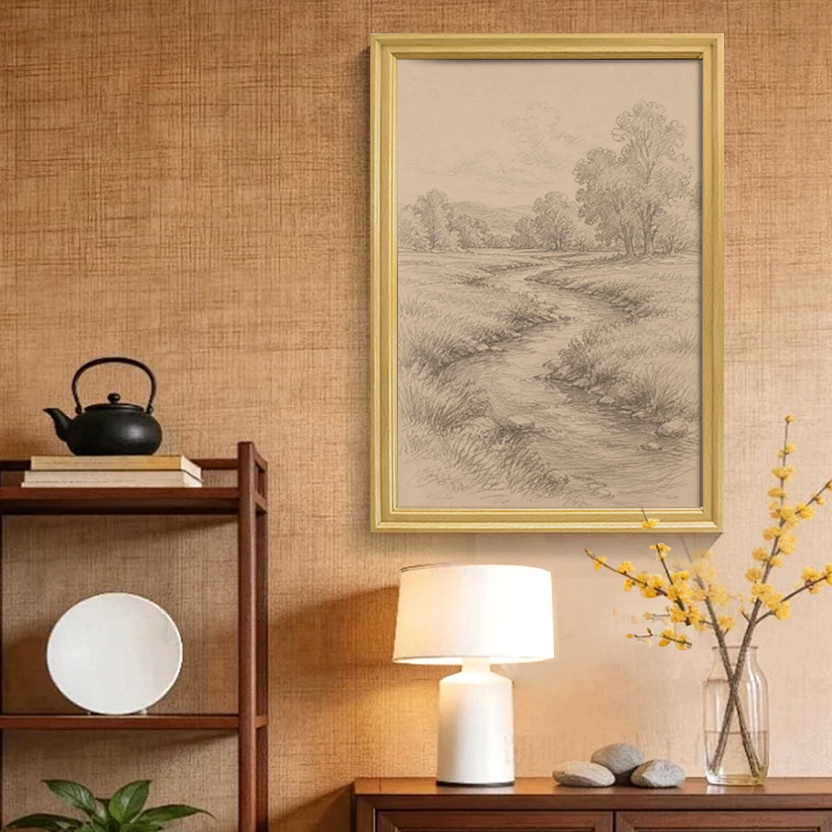 Vintage Country Landscape Canvas Wall Art Rustic Framed Farmhouse Decor Gift