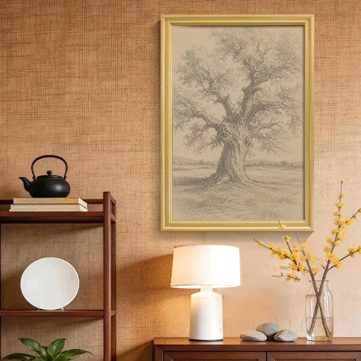 Vintage Country Landscape Canvas Wall Art Rustic Framed Farmhouse Decor Gift