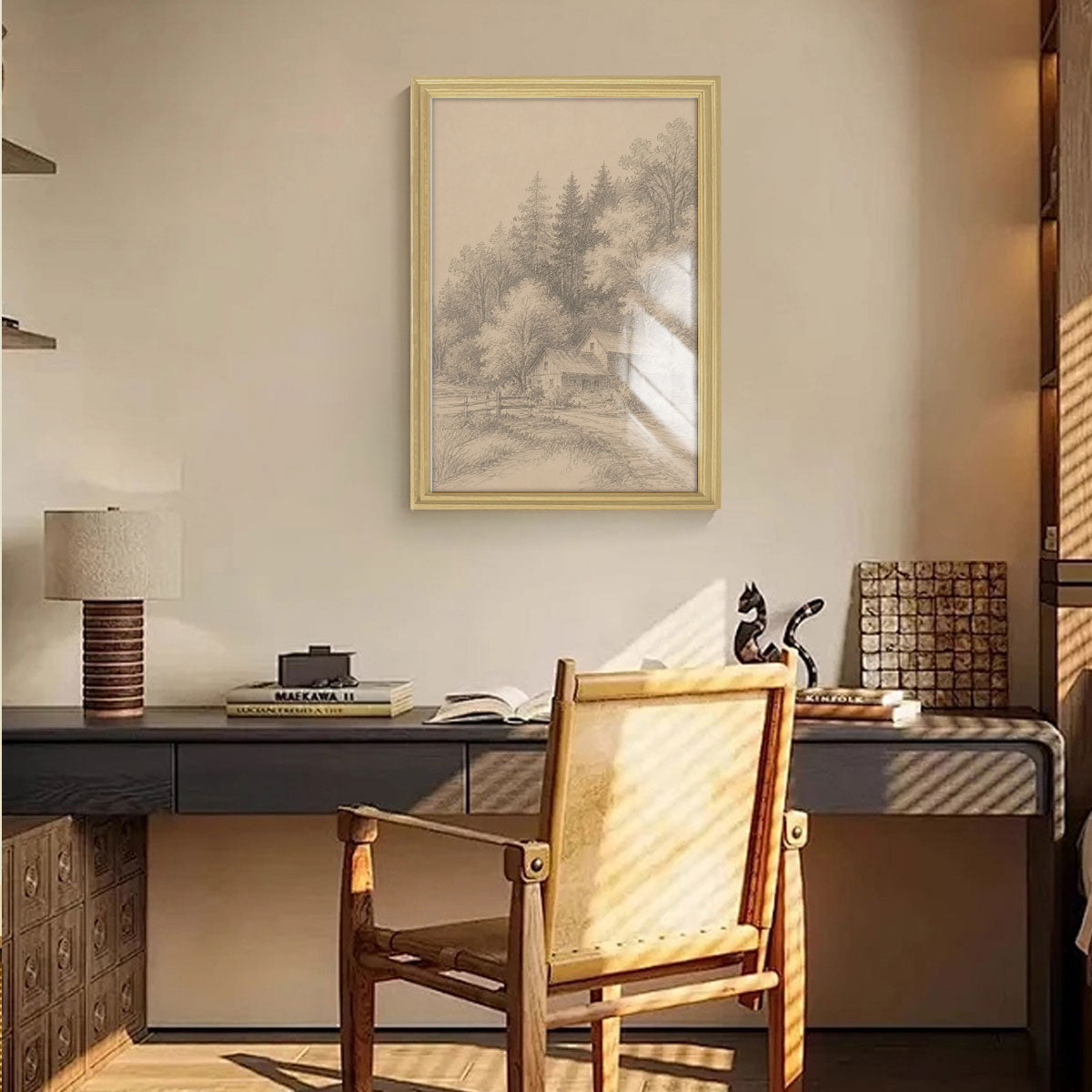 Vintage Country Landscape Canvas Wall Art Rustic Framed Farmhouse Decor Gift