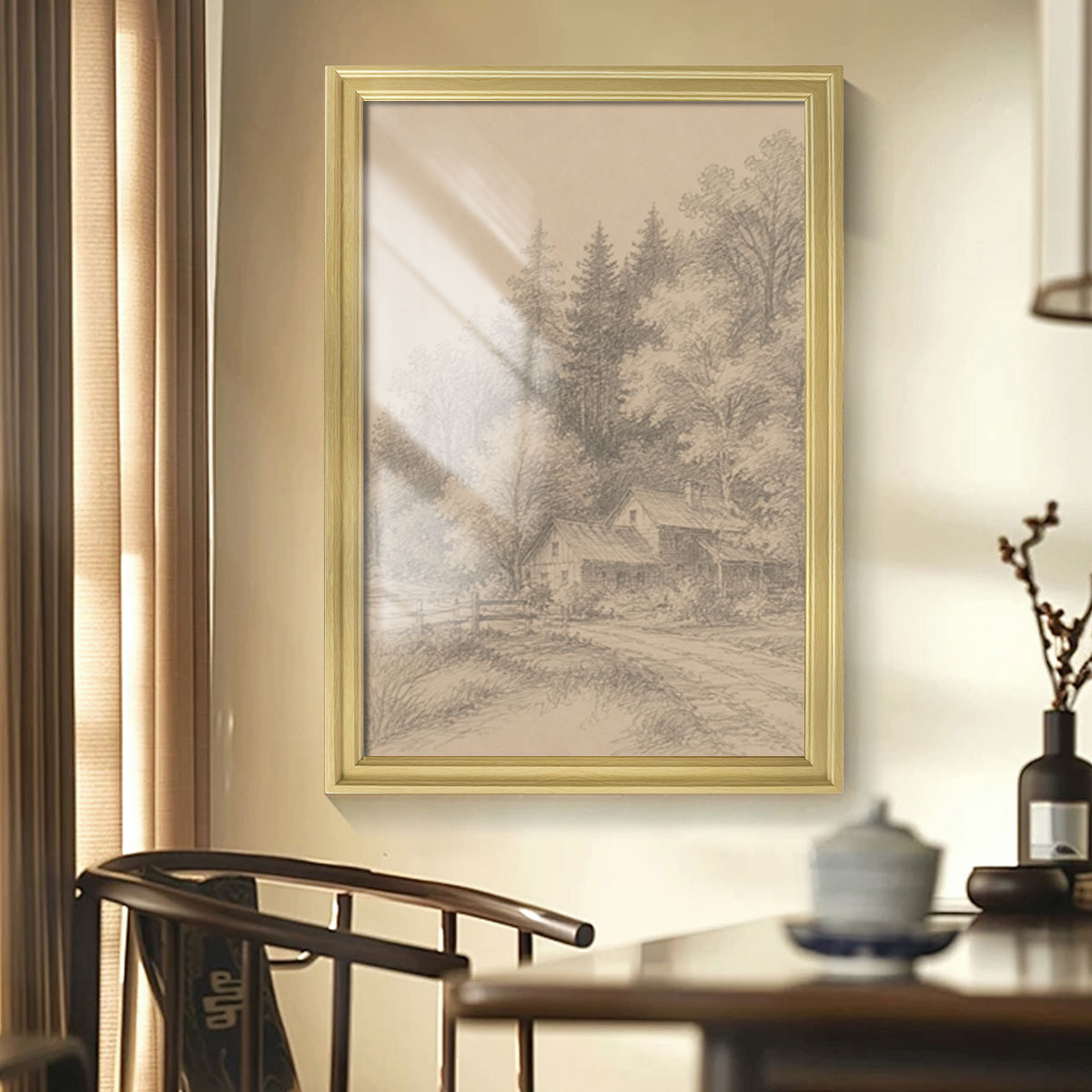 Vintage Country Landscape Canvas Wall Art Rustic Framed Farmhouse Decor Gift