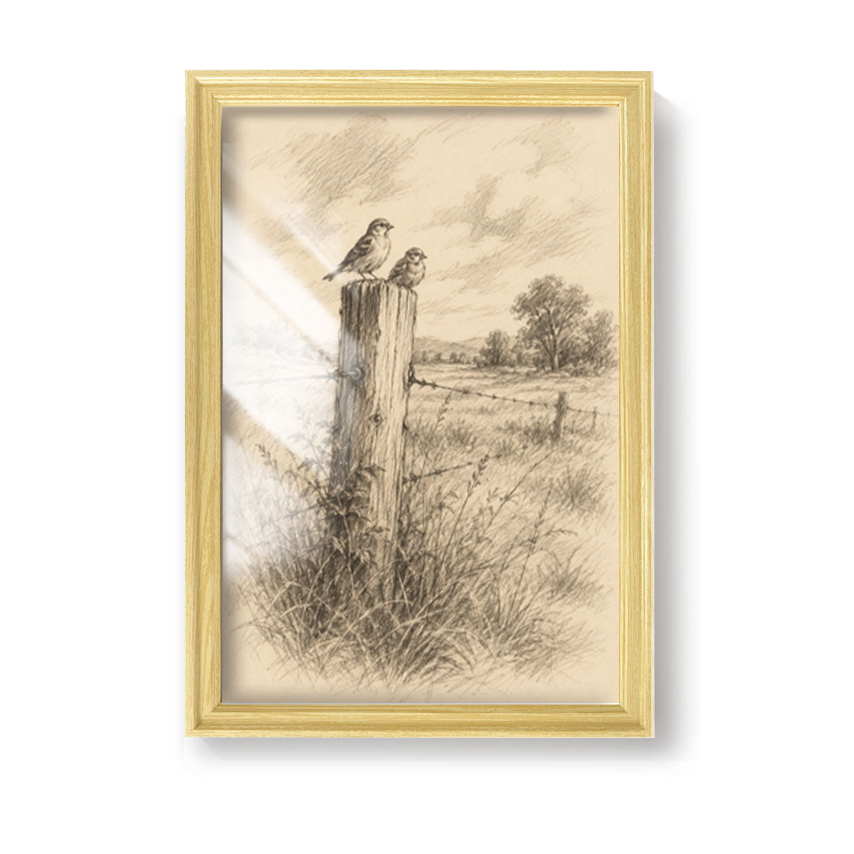 Vintage Pine Forest Sketch Canvas Wall Art Rustic Cabin Framed Home Decor Gift
