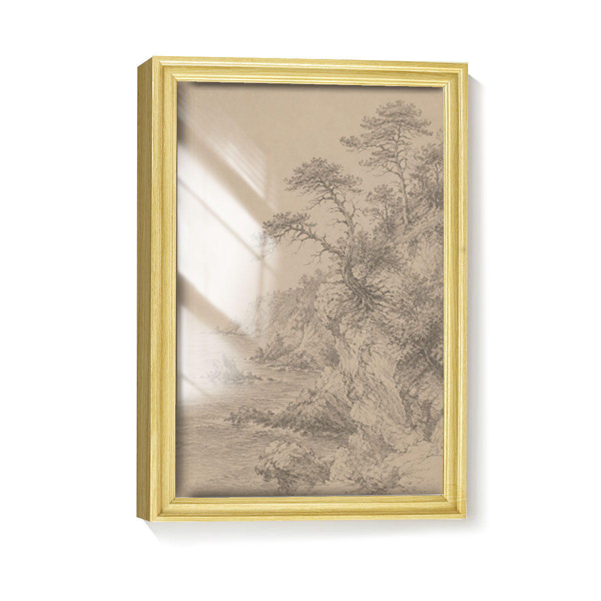 Vintage Pine Forest Sketch Canvas Wall Art Rustic Cabin Framed Home Decor Gift