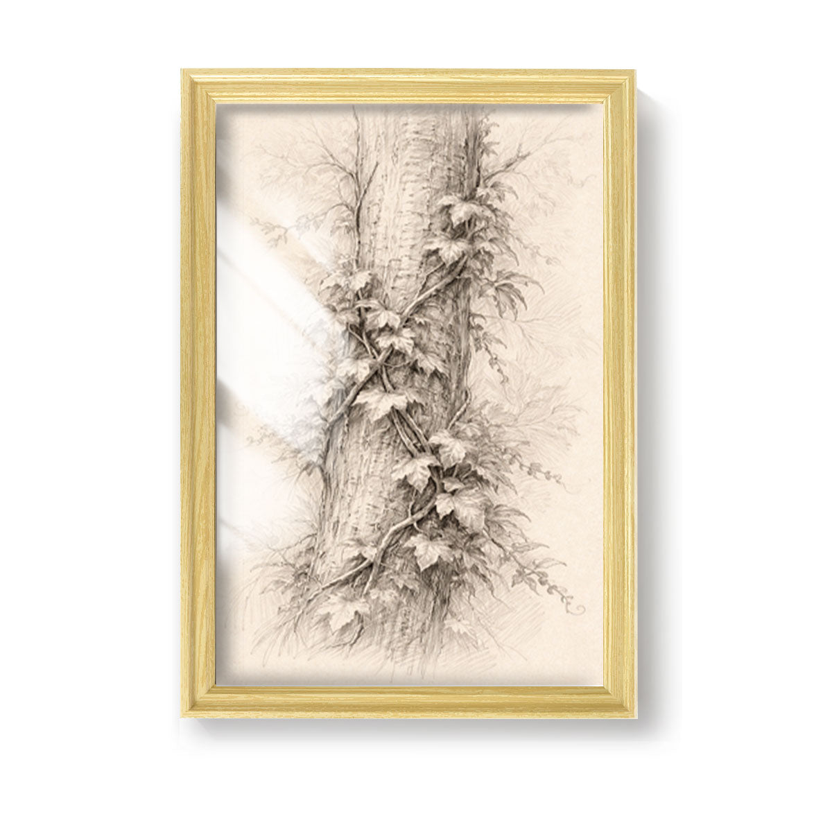Vintage Pine Forest Sketch Canvas Wall Art Rustic Cabin Framed Home Decor Gift
