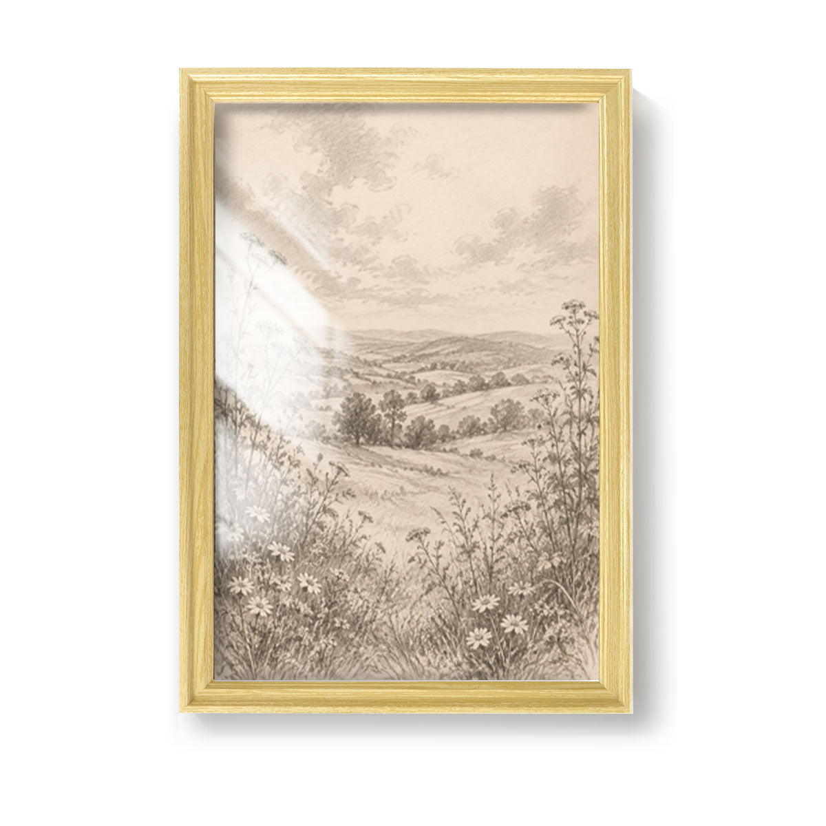 Vintage Sketch Landscape Canvas Wall Art Rustic Neutral Framed Home Decor Gift