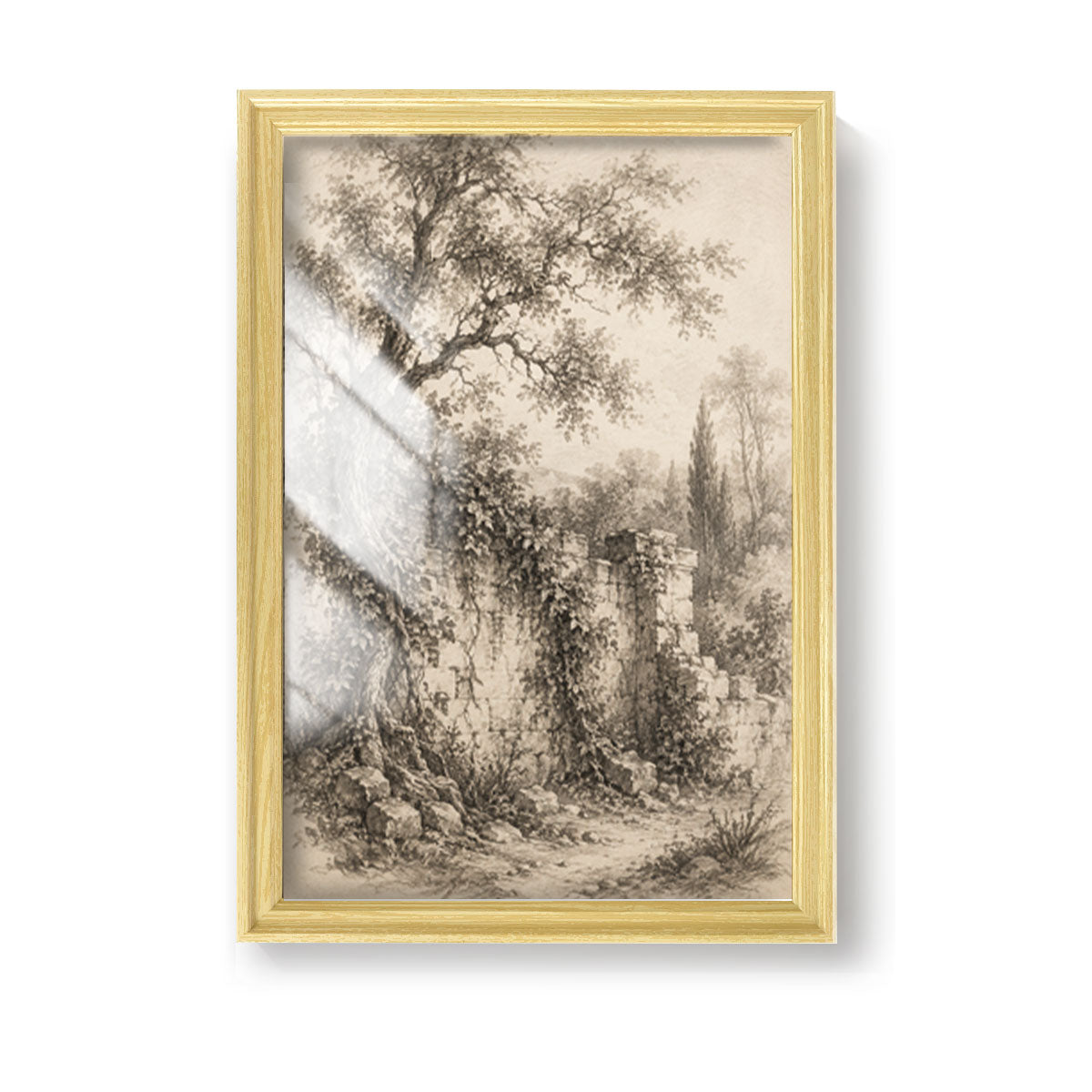 Vintage Sketch Landscape Canvas Wall Art Rustic Neutral Framed Home Decor Gift