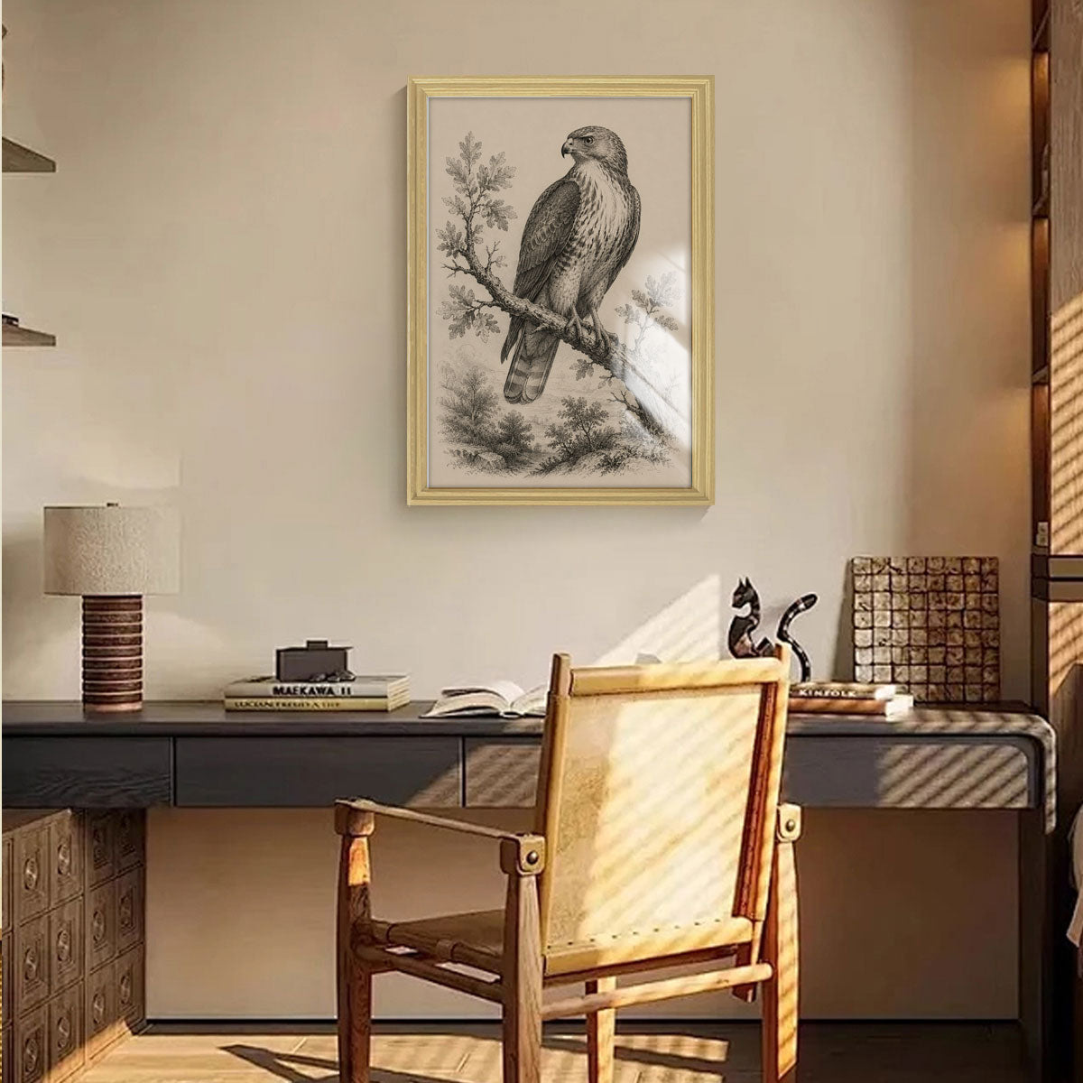 Vintage Wildlife & Landscape Sketch Canvas Wall Art Rustic Framed Cabin Decor