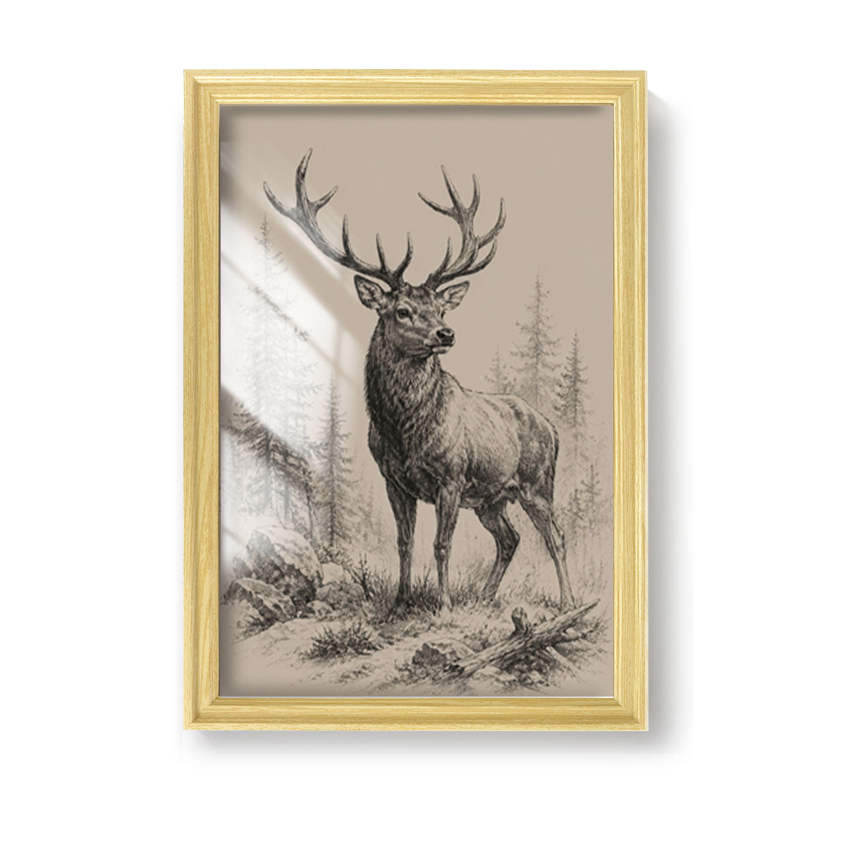 Vintage Wildlife Sketch Canvas Wall Art Rustic Cabin Wood Frame Home Decor Gift