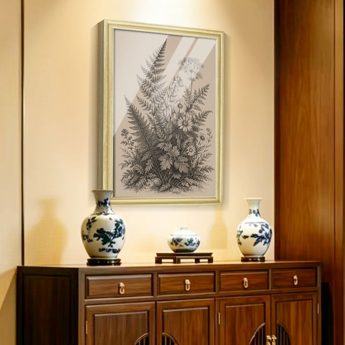 Vintage Wildlife Sketch Canvas Wall Art Rustic Cabin Wood Frame Home Decor Gift