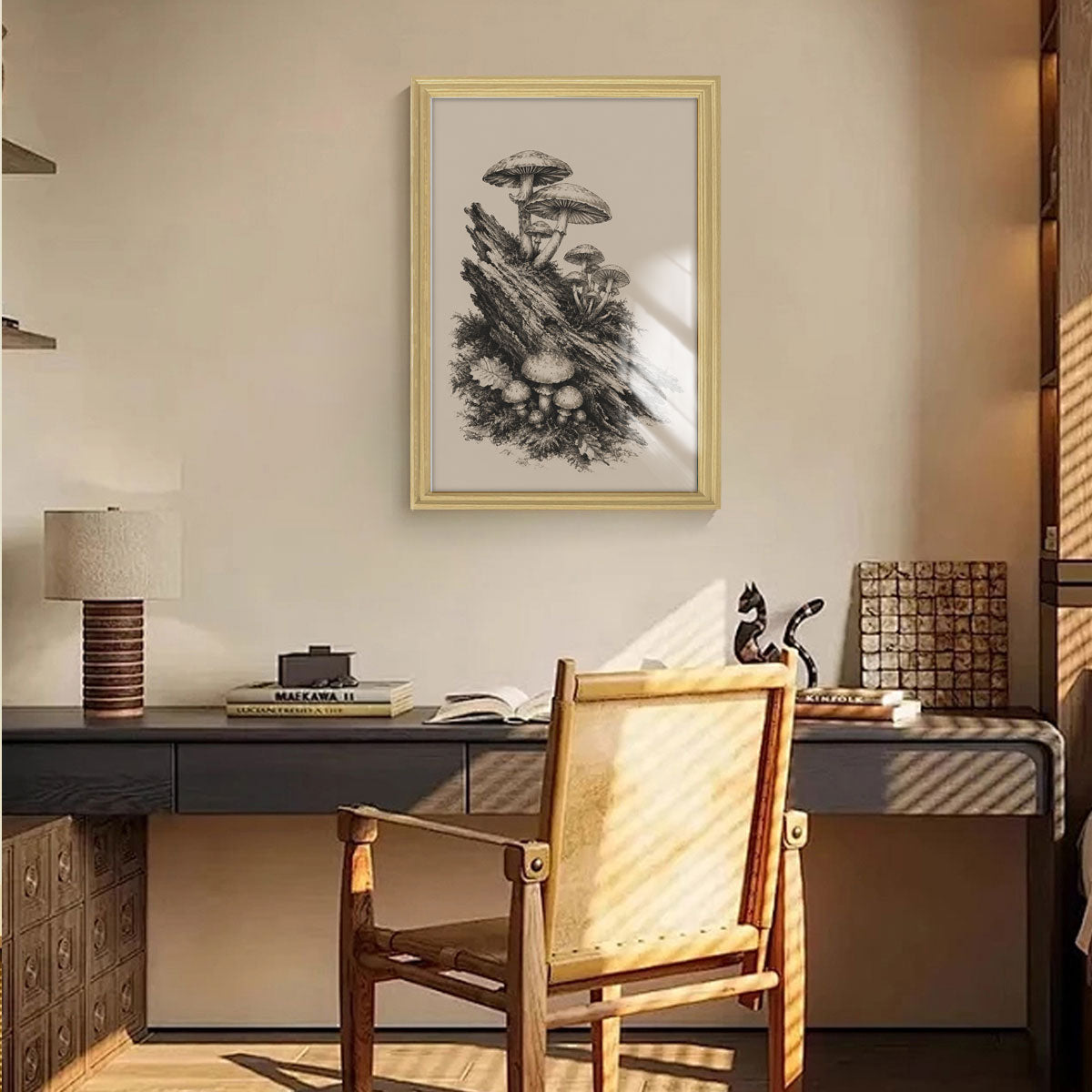 Vintage Wildlife Sketch Canvas Wall Art Rustic Cabin Wood Frame Home Decor Gift
