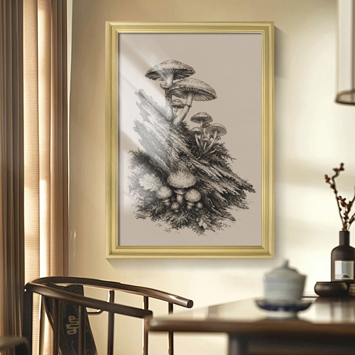 Vintage Wildlife Sketch Canvas Wall Art Rustic Cabin Wood Frame Home Decor Gift