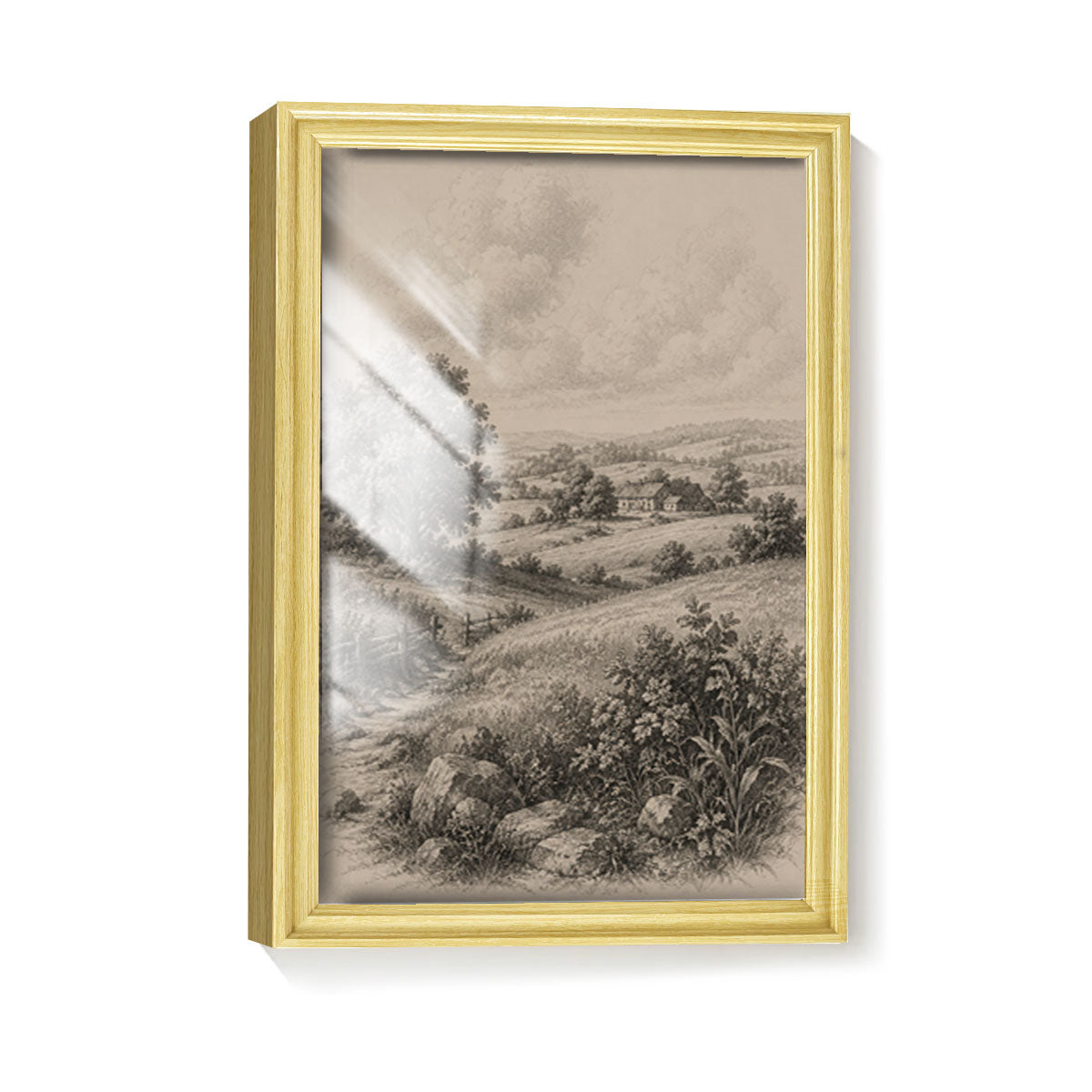 Vintage Wildlife & Landscape Sketch Canvas Wall Art Rustic Framed Cabin Decor