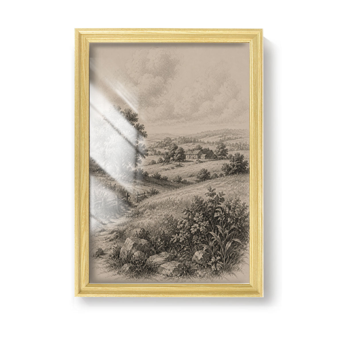 Vintage Wildlife & Landscape Sketch Canvas Wall Art Rustic Framed Cabin Decor