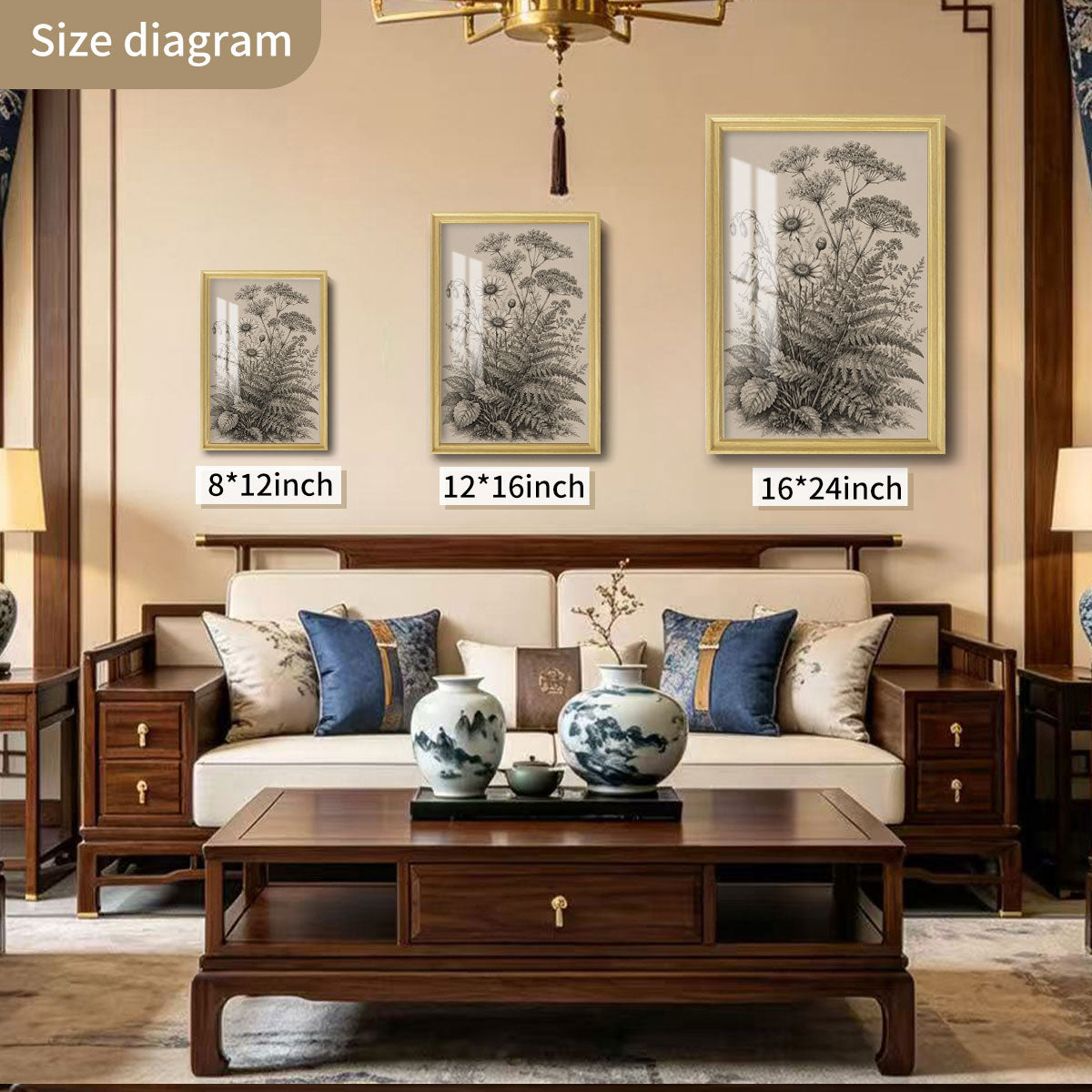 Vintage Wildlife & Landscape Sketch Canvas Wall Art Rustic Framed Cabin Decor