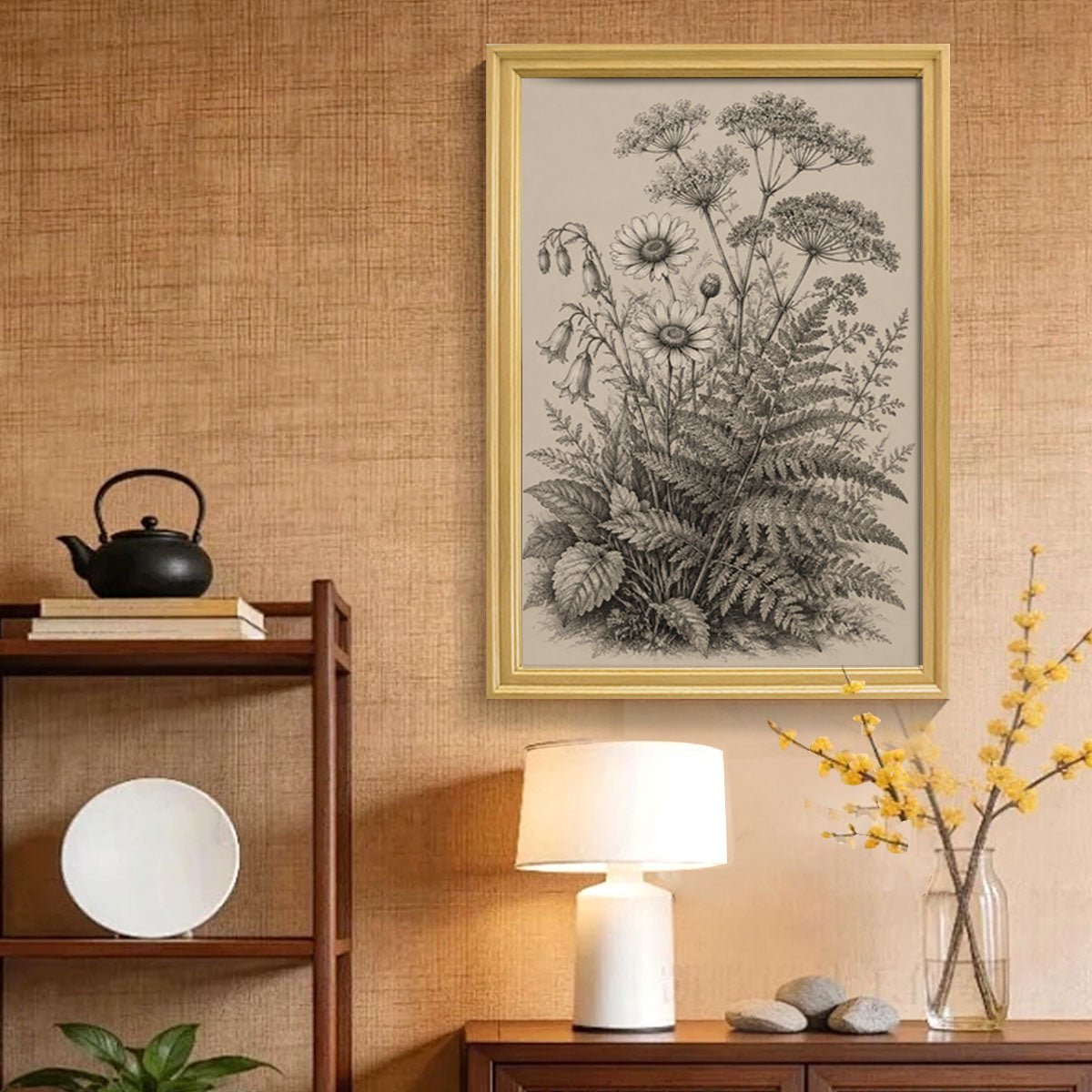 Vintage Wildlife & Landscape Sketch Canvas Wall Art Rustic Framed Cabin Decor