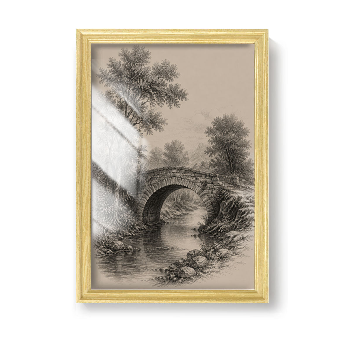 Vintage Wildlife & Landscape Sketch Canvas Wall Art Rustic Framed Cabin Decor