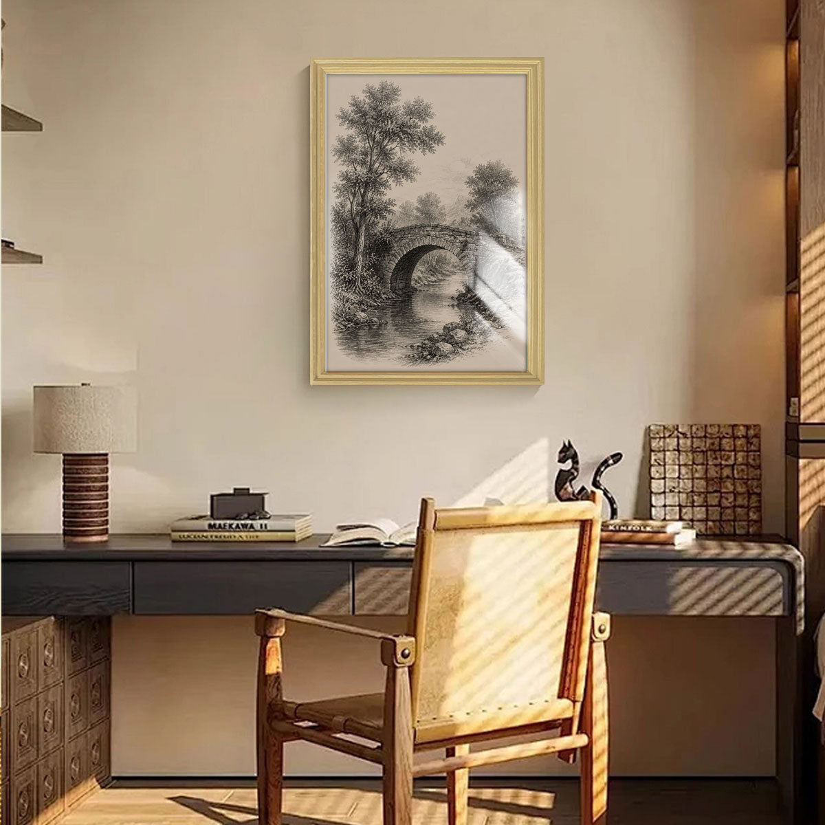 Vintage Wildlife & Landscape Sketch Canvas Wall Art Rustic Framed Cabin Decor