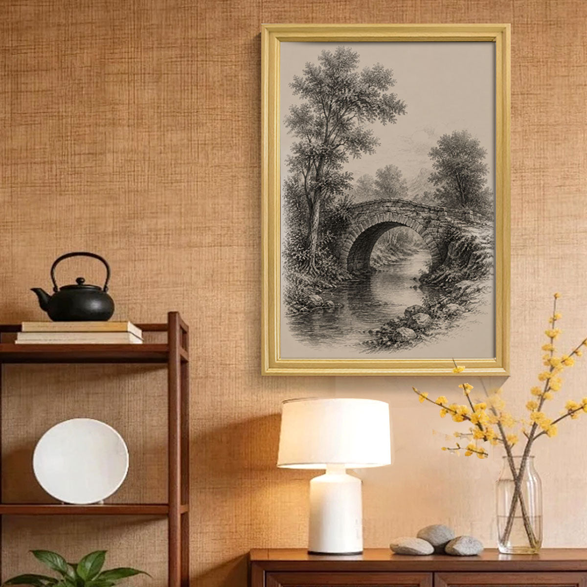 Vintage Wildlife & Landscape Sketch Canvas Wall Art Rustic Framed Cabin Decor